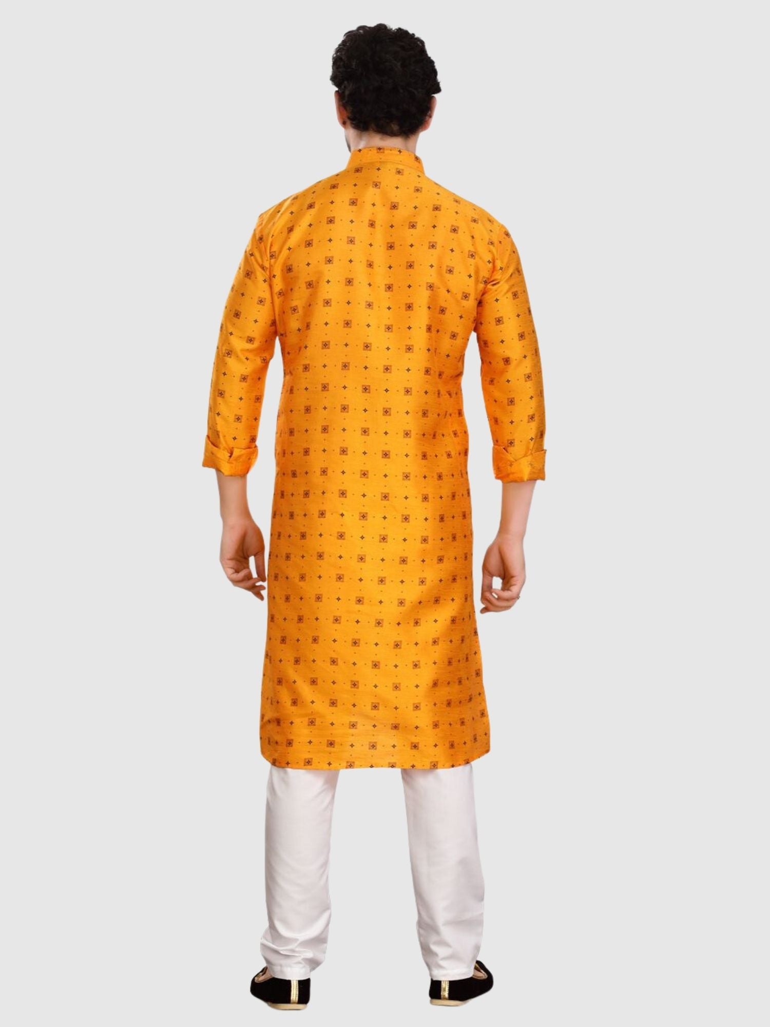 Sun Shine Yellow Silk Printed Kurta and Matching Dhoti