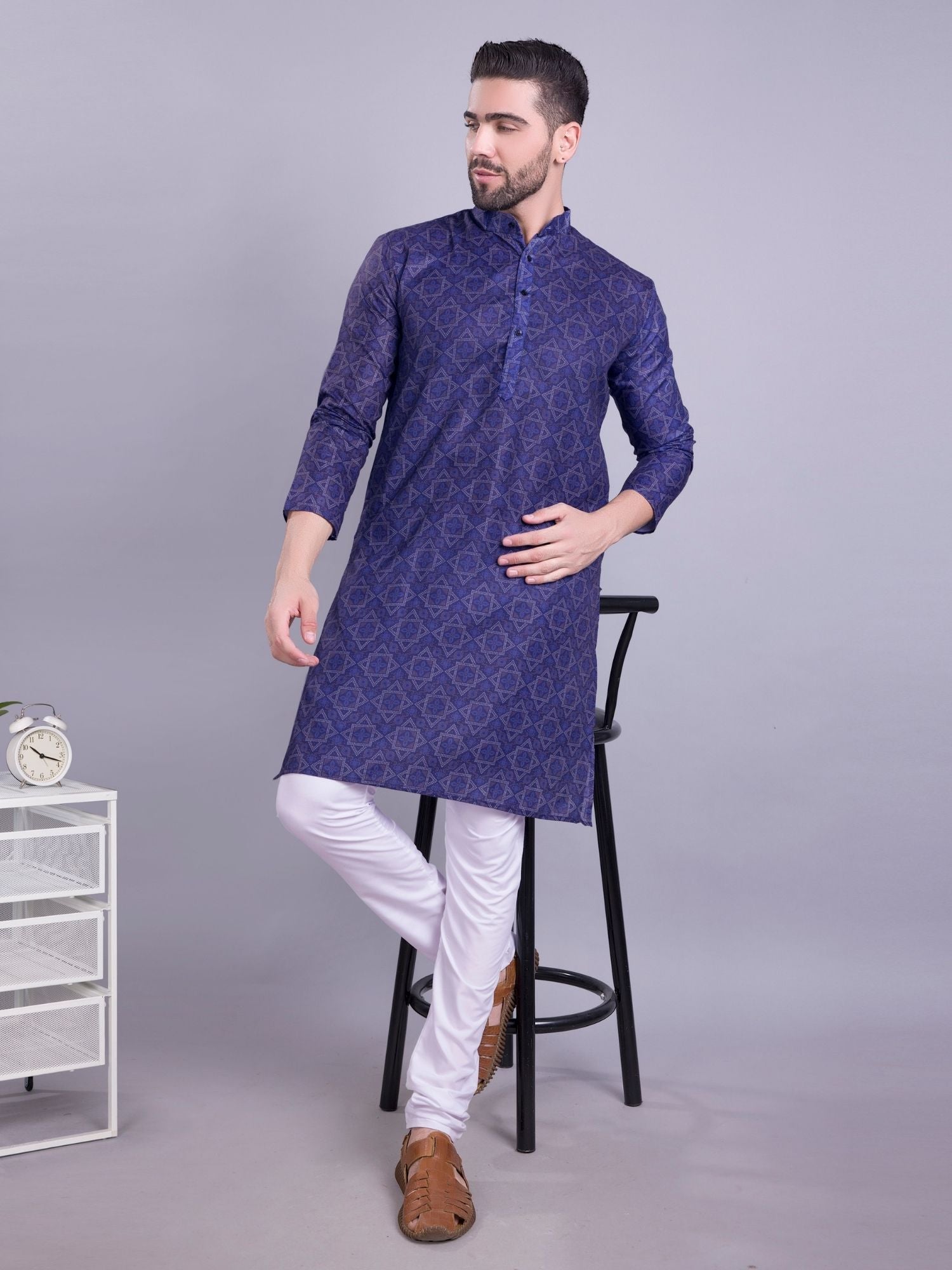 Indigo Blue Indi Print Cotton Kurta
