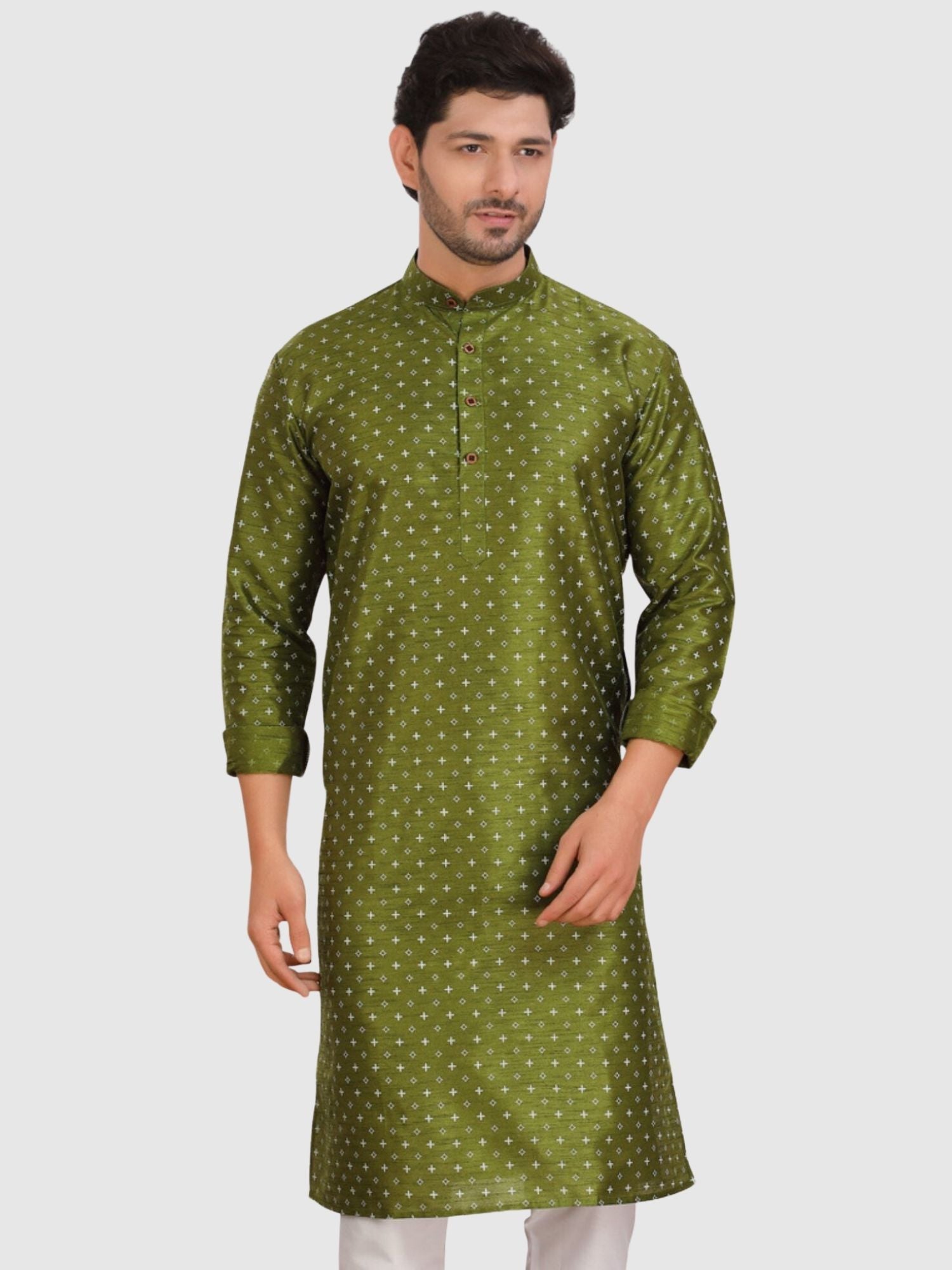 Benaras-silk men's traditional prints kurta and Matching Dhoti