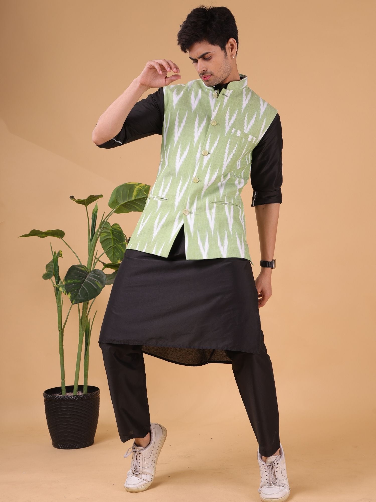 Jade Black Solid Pattern Kurta Jacket Set