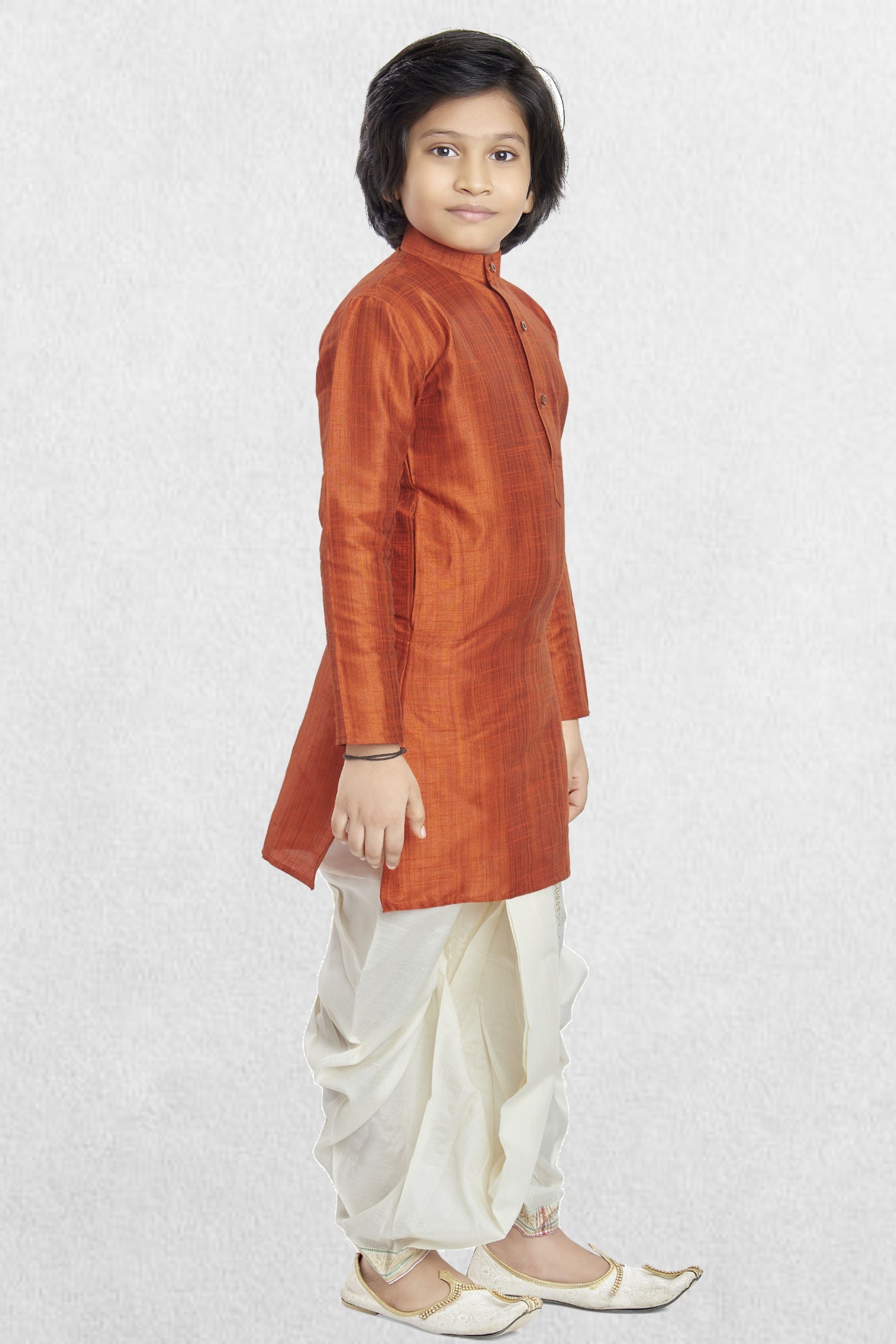 Apricot Orange Solid Cotton-Silk Kurta Pitambari Dhoti Suit