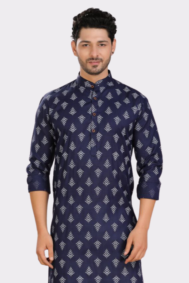 Azure Blue Cotton Printed Kurta Pajama Set