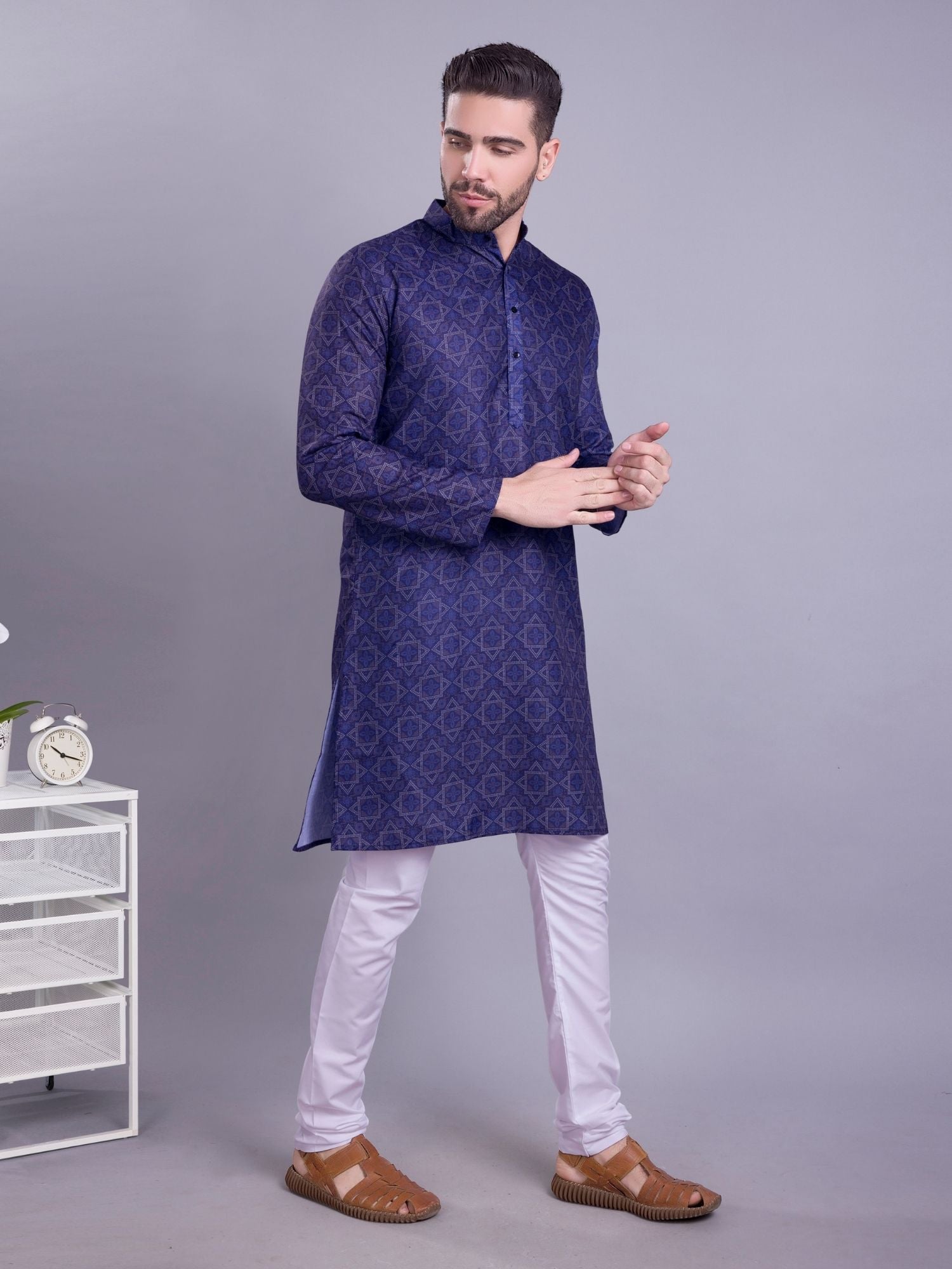 Indigo Blue Indi Print Cotton Kurta