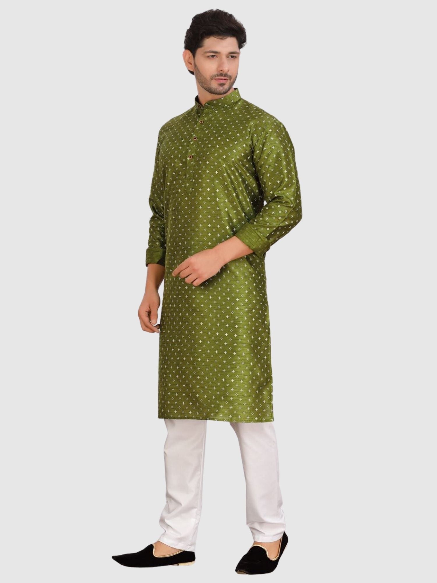 Benaras-silk men's traditional prints kurta and Matching Dhoti