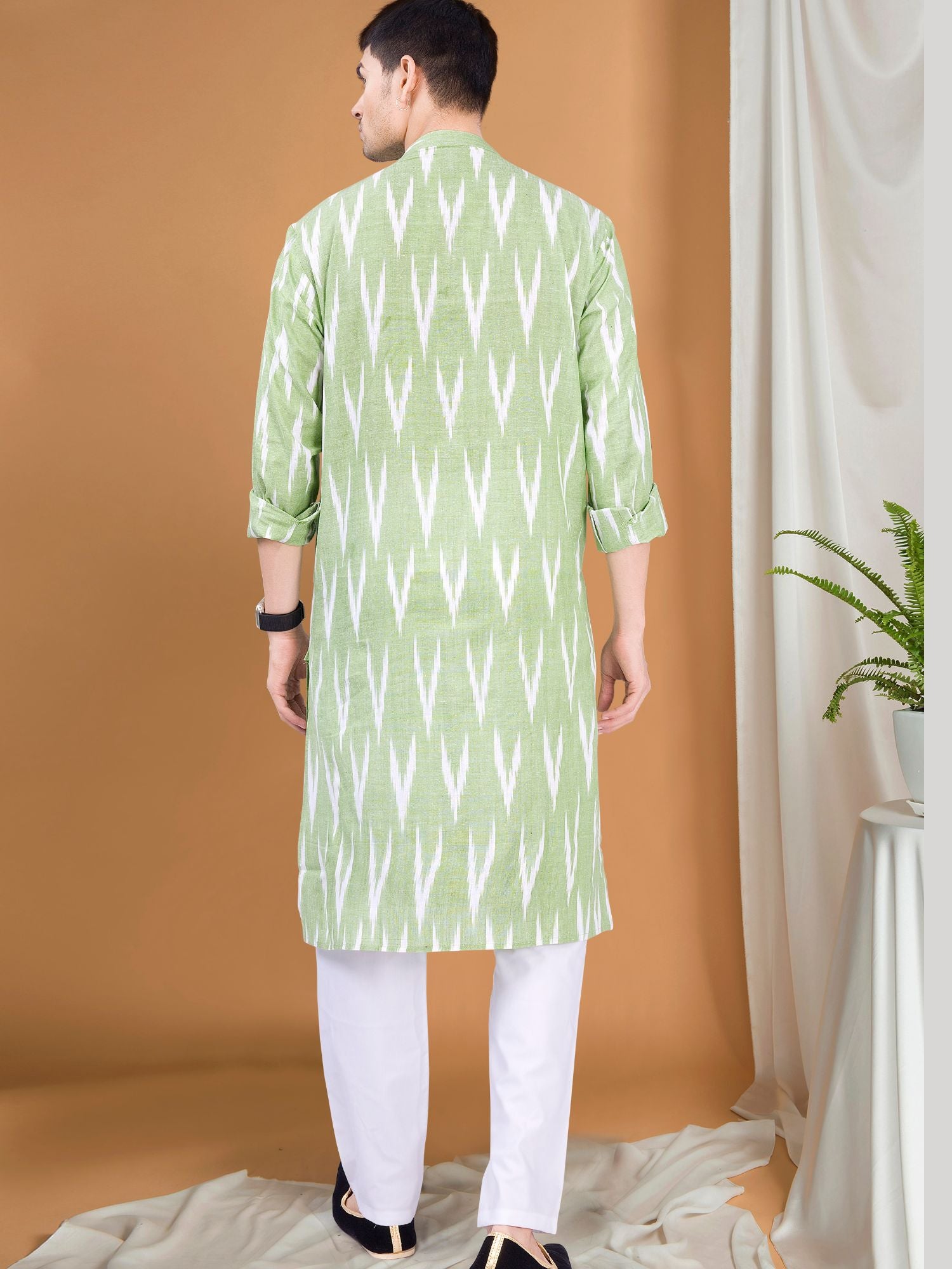 Tropical Green Ikat Print Cotton Kurta