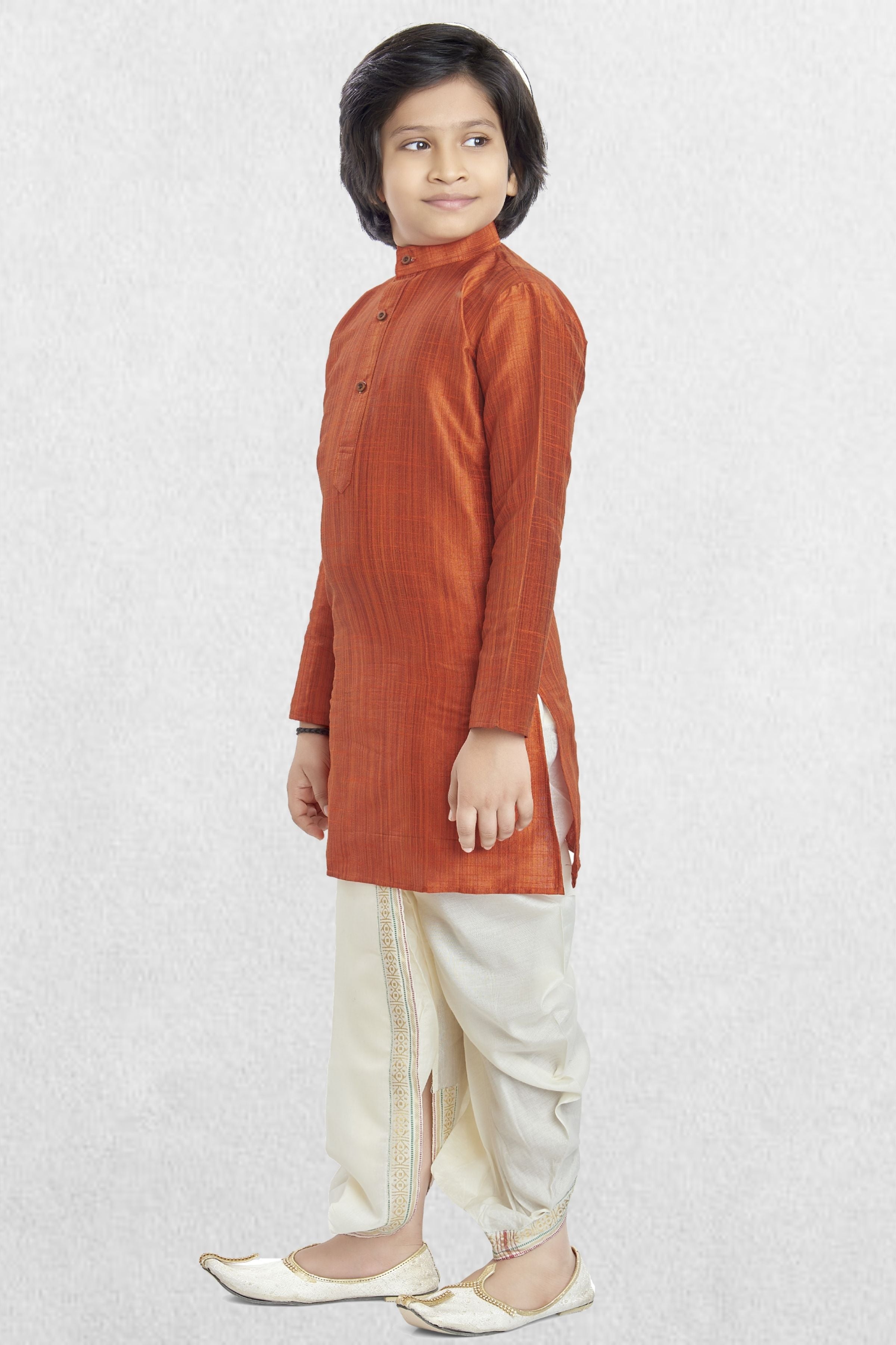 Apricot Orange Solid Cotton-Silk Kurta Pitambari Dhoti Suit