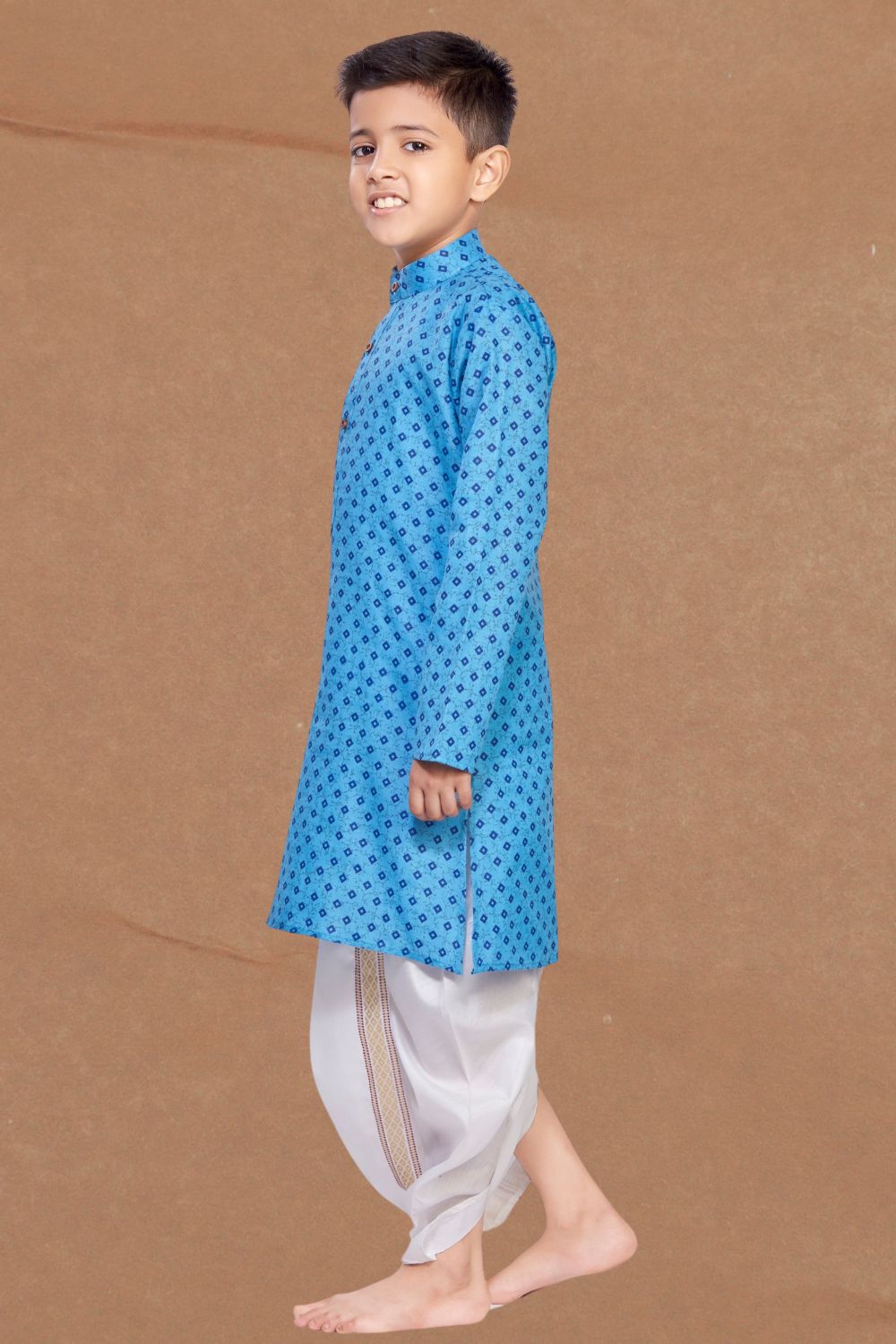 Azure Blue Printed Kurta Pitambari Dhoti Suit