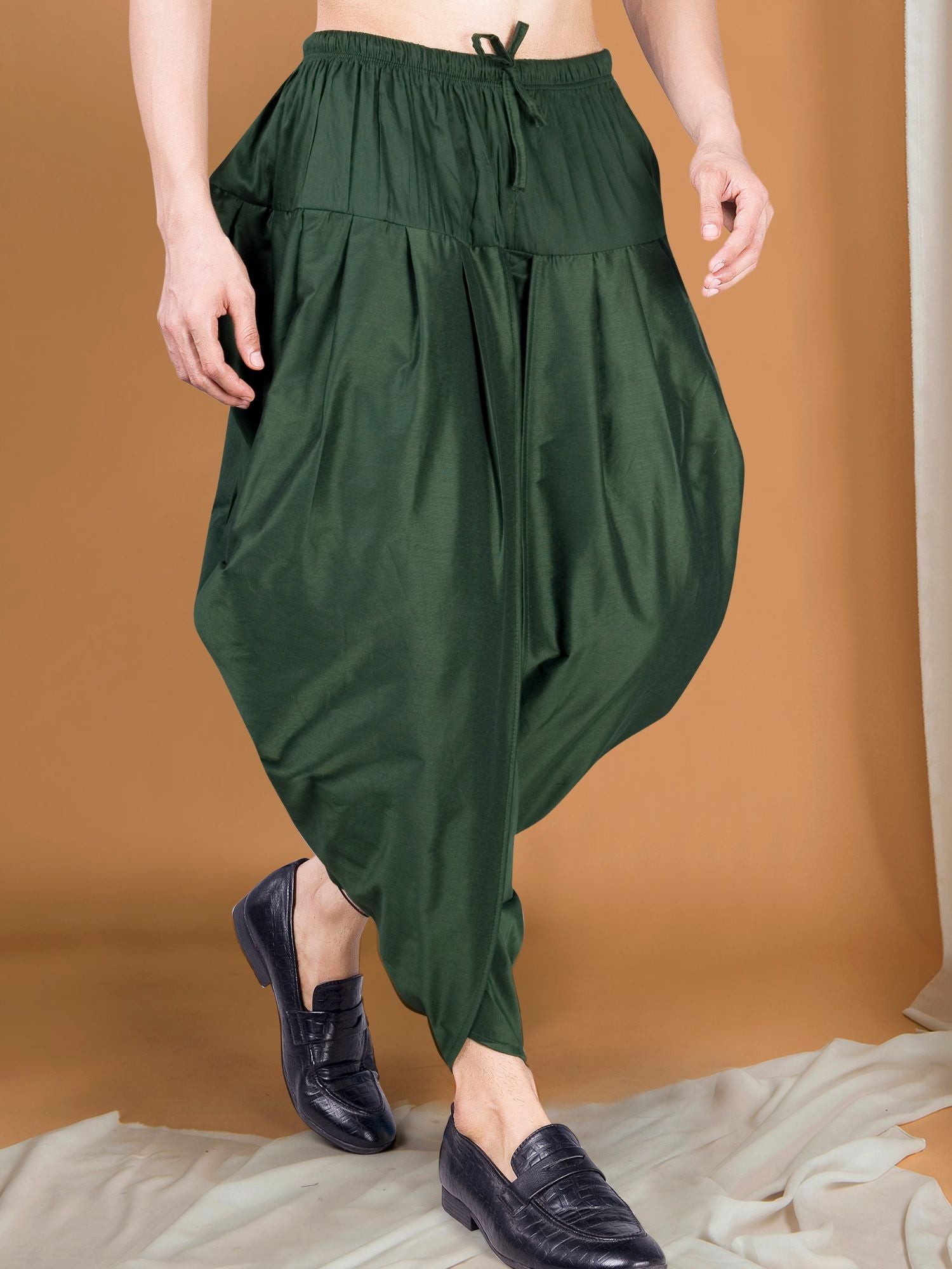 Forest Green Ready To Wear Cotton-Silk Peshawari Dhoti
