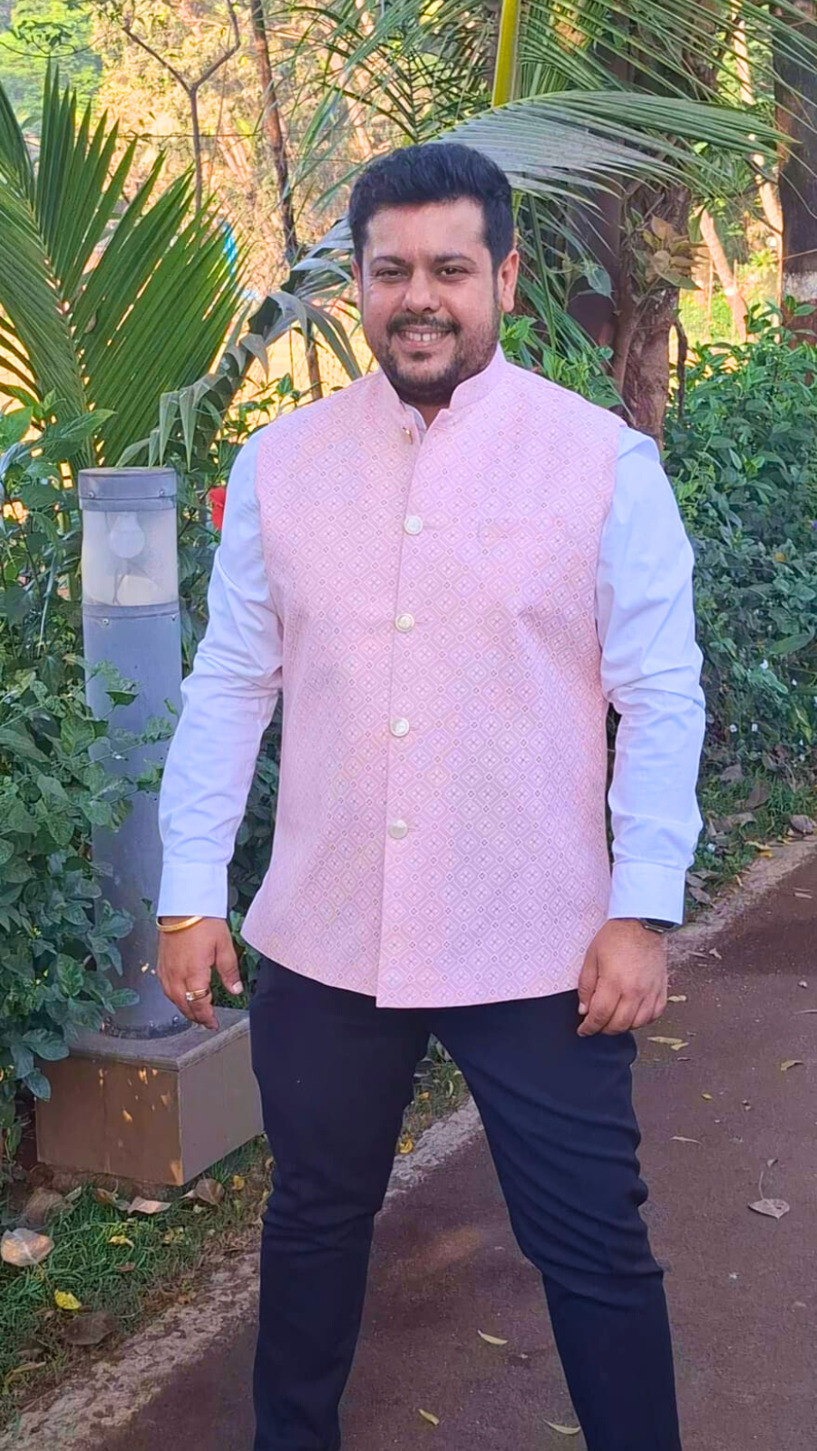 Persion Pink Lotus Gold Linen Cotton Nehru Jacket