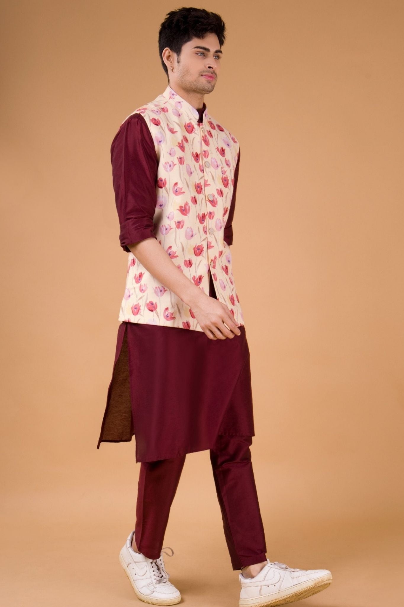 Mellow Yellow Solid Pattern Silk Kurta Jacket Set