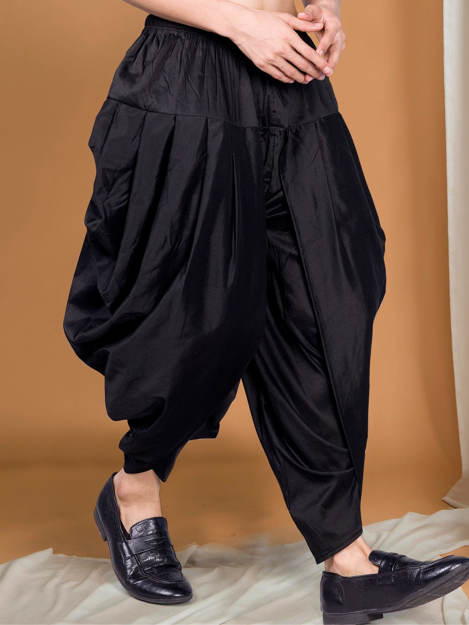 Jade Black Ready To Wear Cotton-Silk Peshawari Dhoti