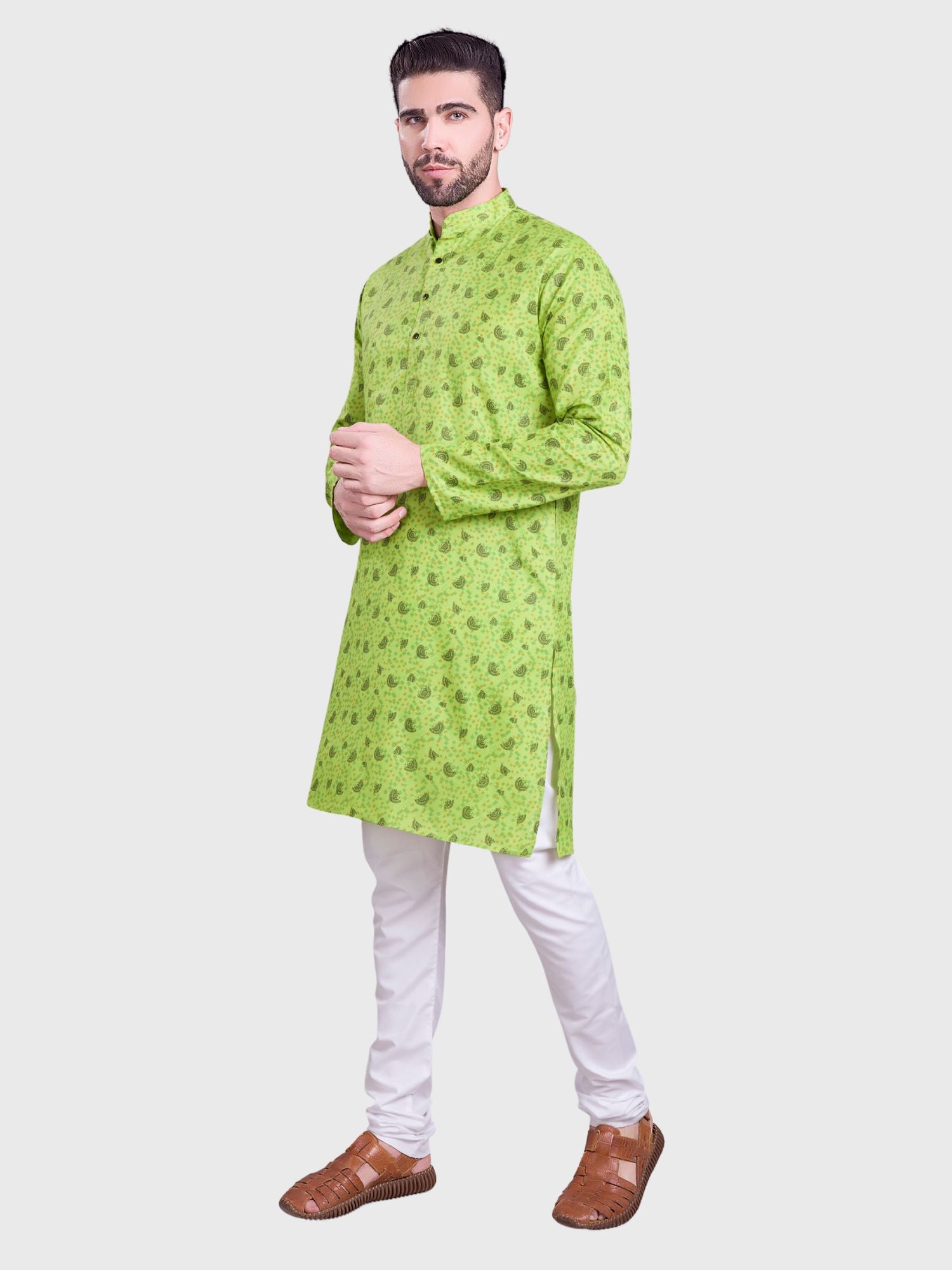 Tropical Green Hloom Printed Cotton Kurta