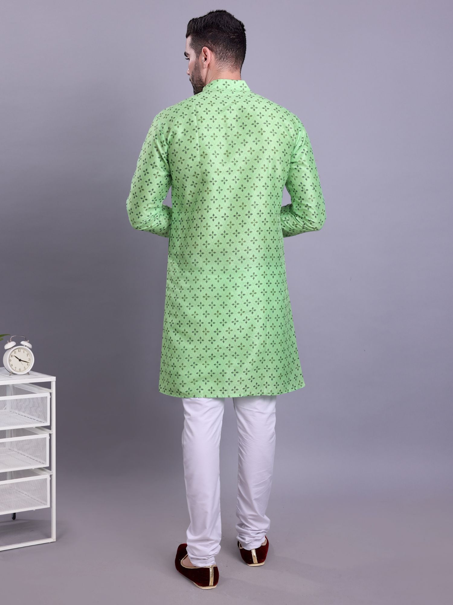 Tropical Green Hloom Printed Silk Kurta Pajama Set