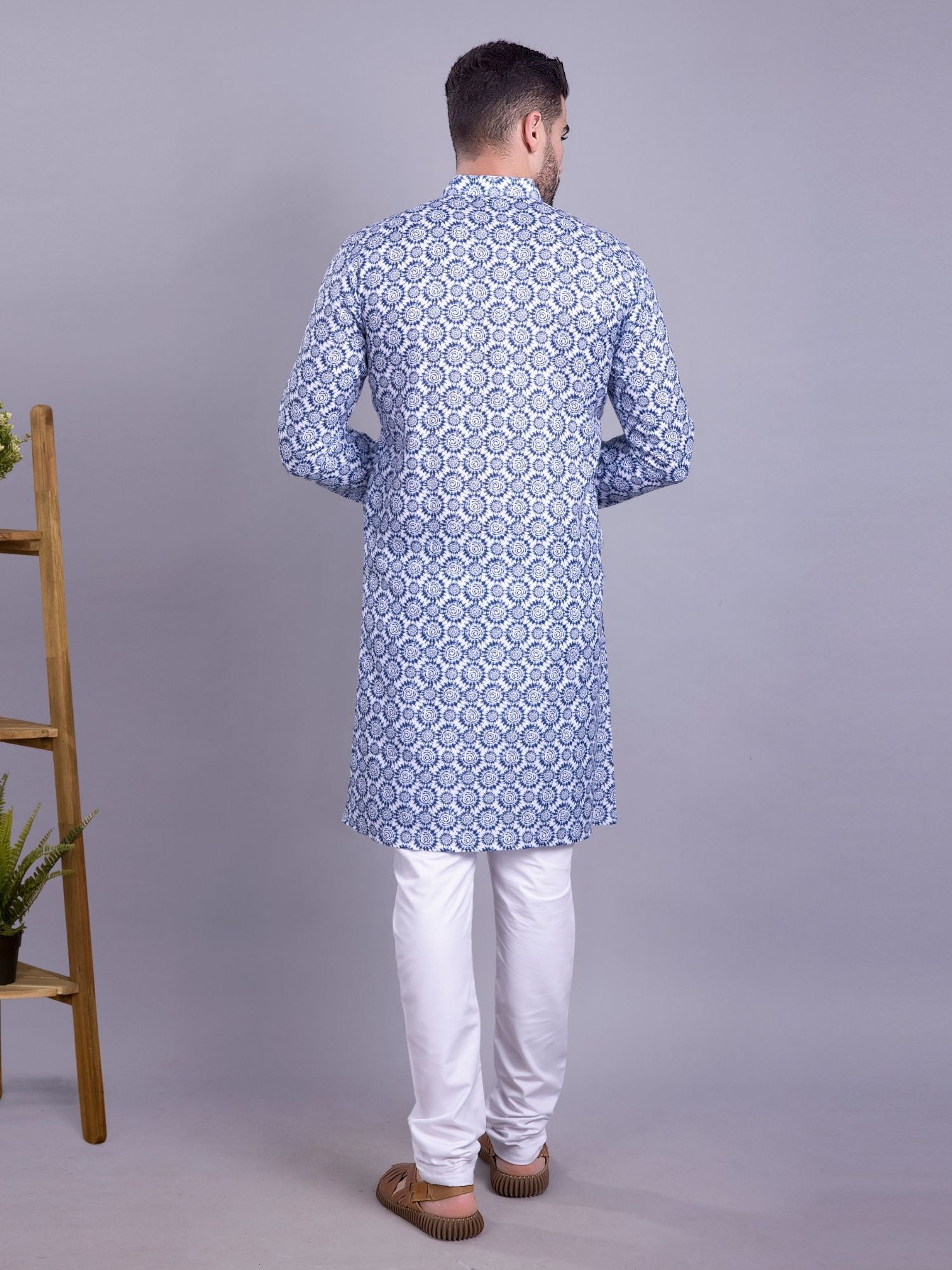 Iris Blue Indi Print Cotton Kurta