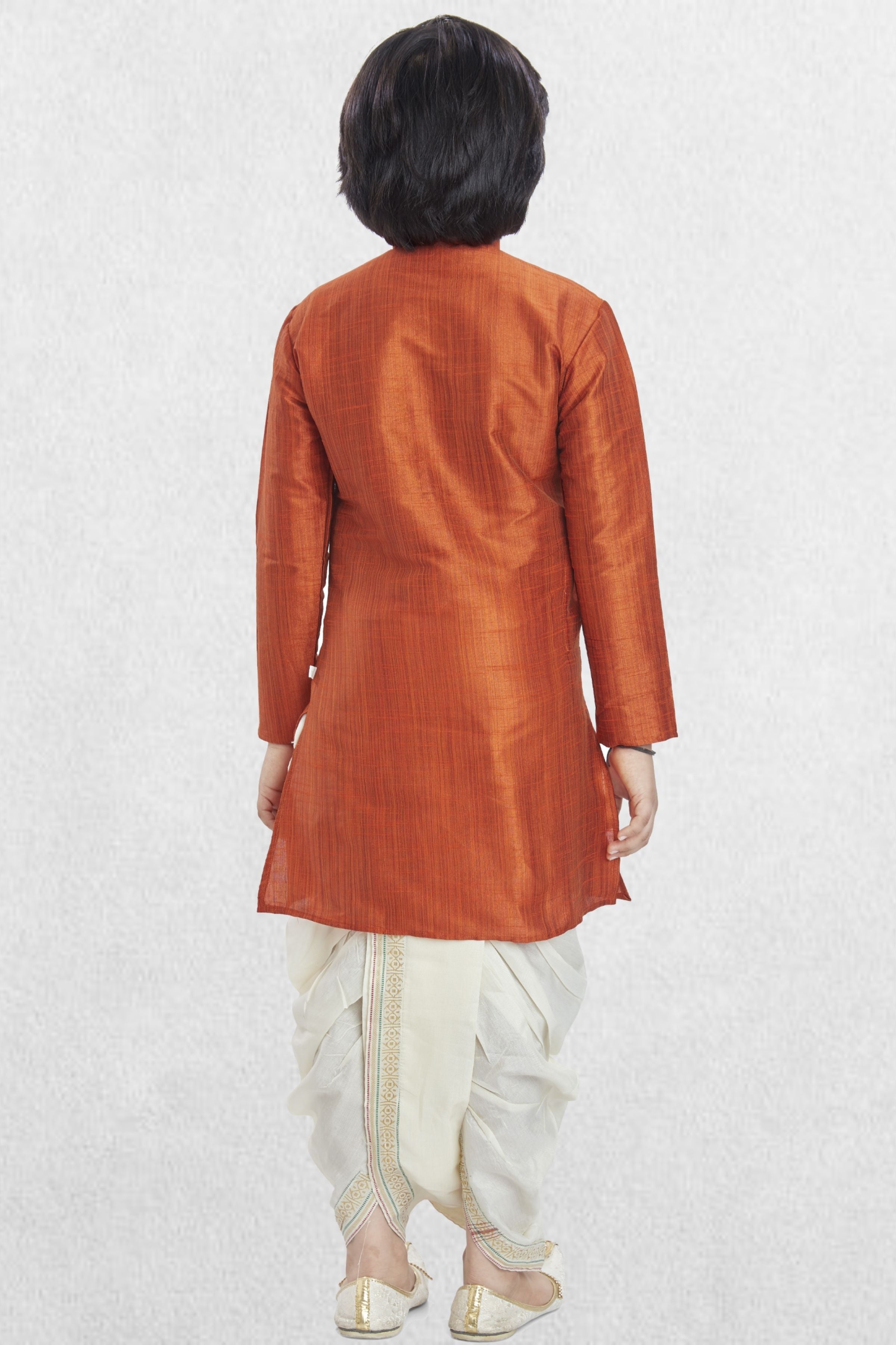 Apricot Orange Solid Cotton-Silk Kurta Pitambari Dhoti Suit