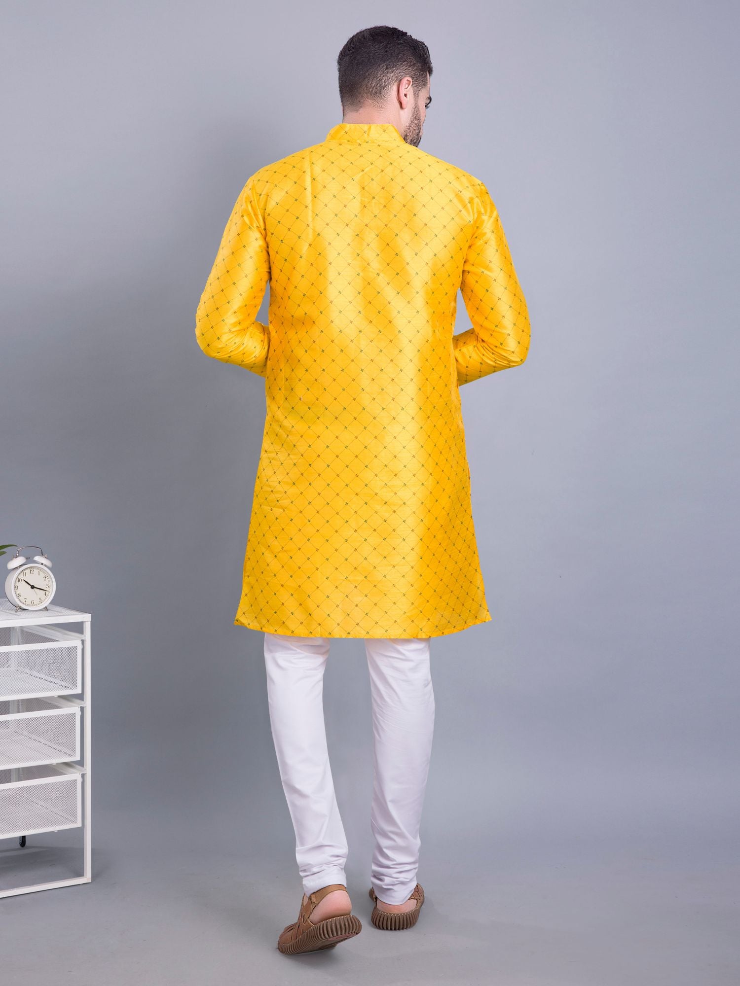Sun Shine Yellow Hloom Printed Silk Kurta