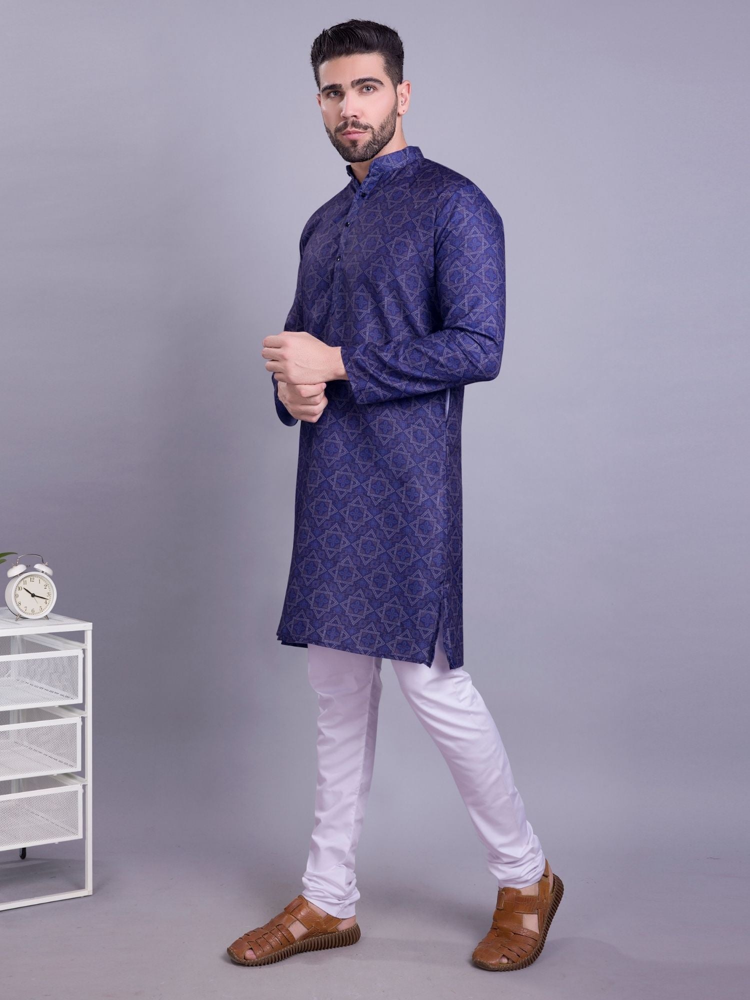 Indigo Blue Indi Print Cotton Kurta