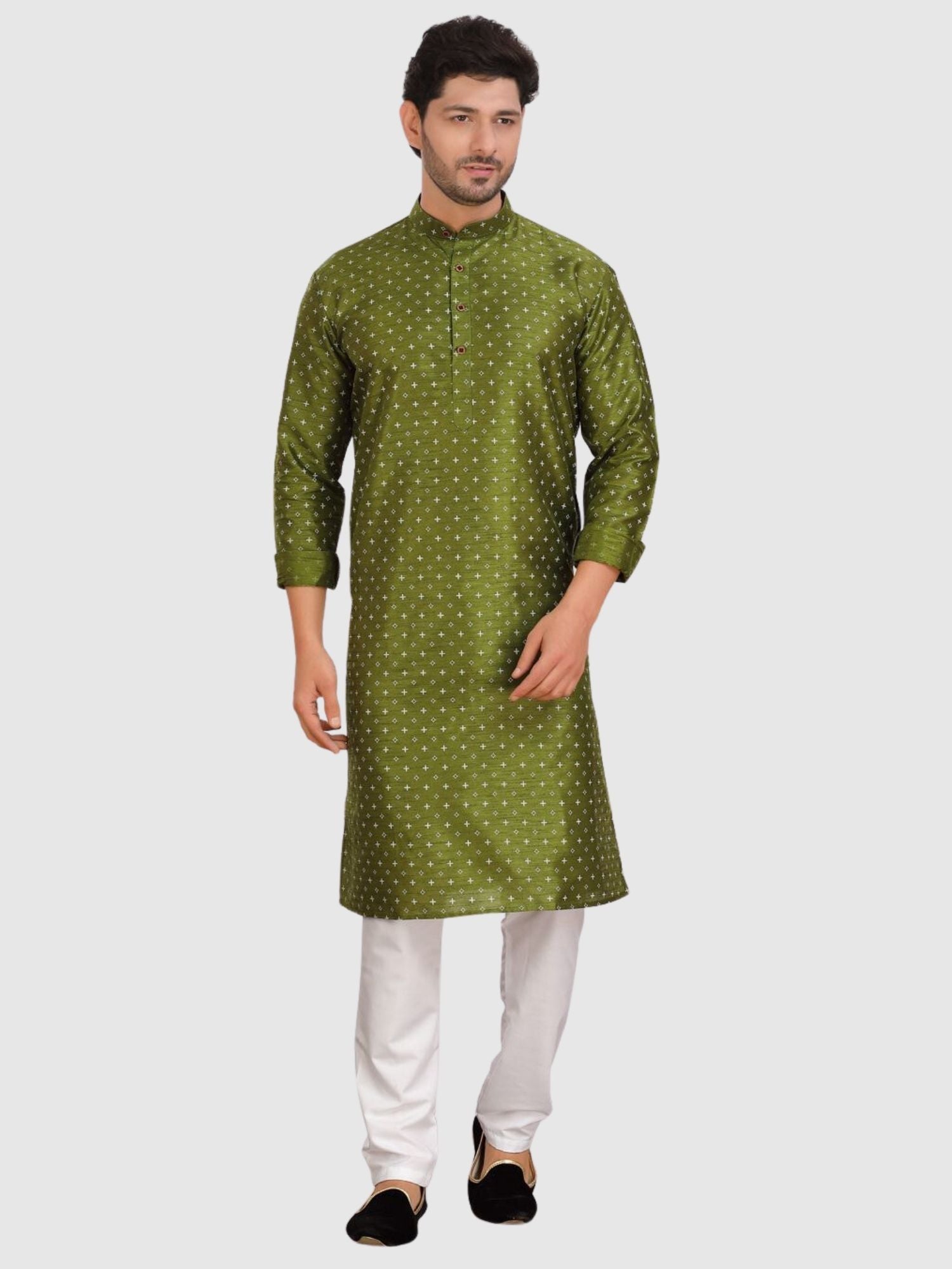 Benaras-silk men's traditional prints kurta and Matching Dhoti