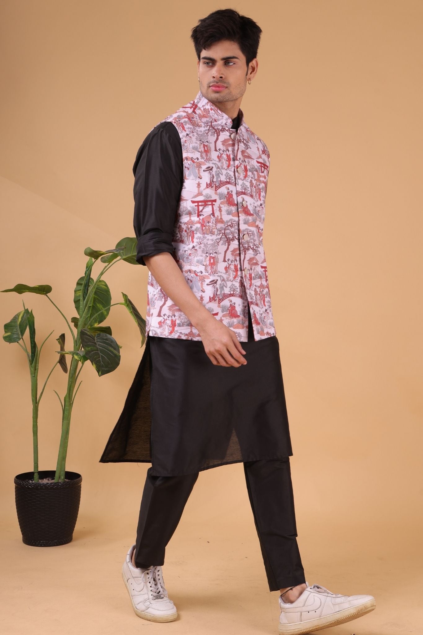 Cider Brown Solid Pattern Silk Kurta Jacket Set