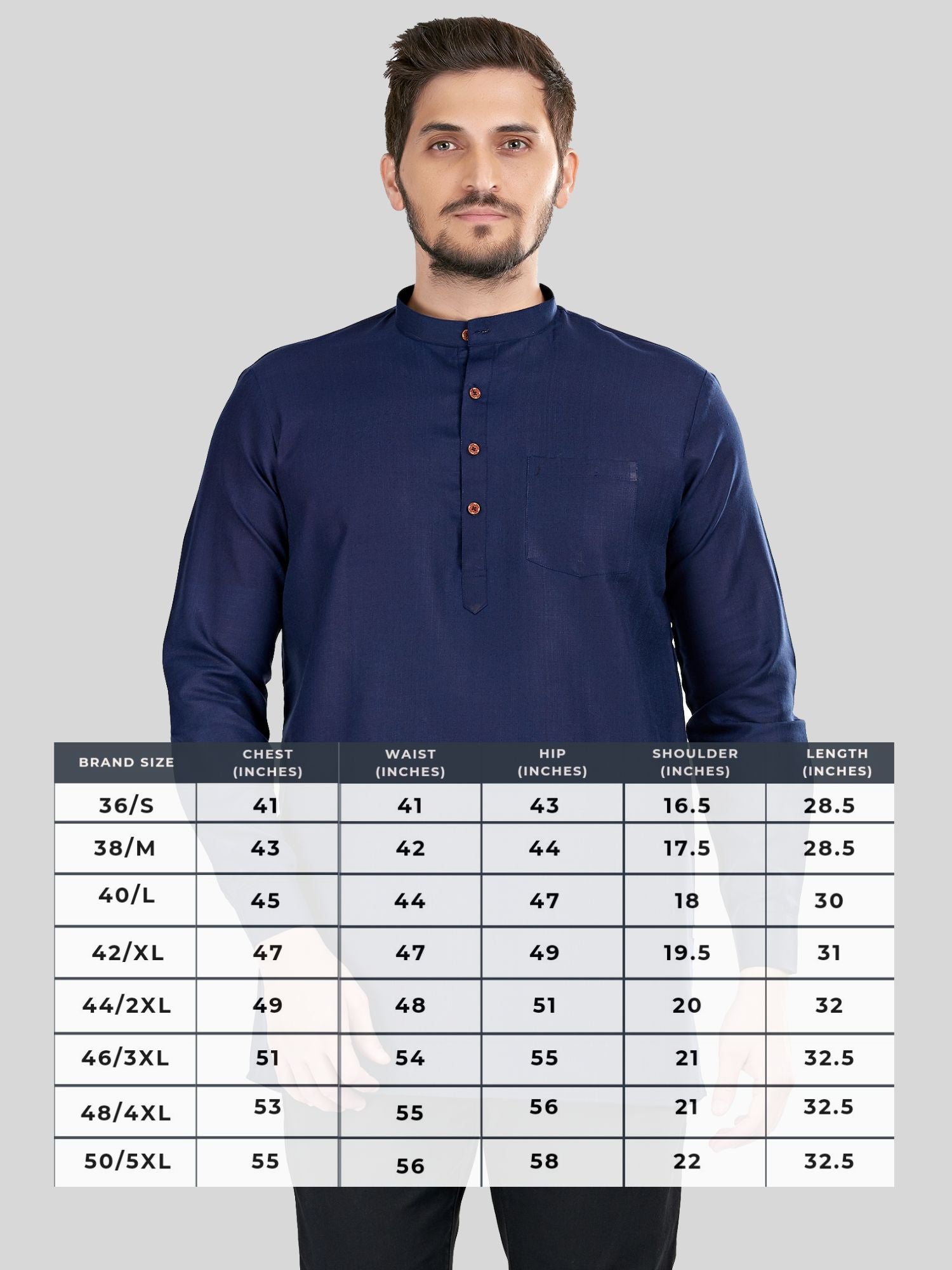 Indigo Blue Solid Long Sleeves Short Kurta