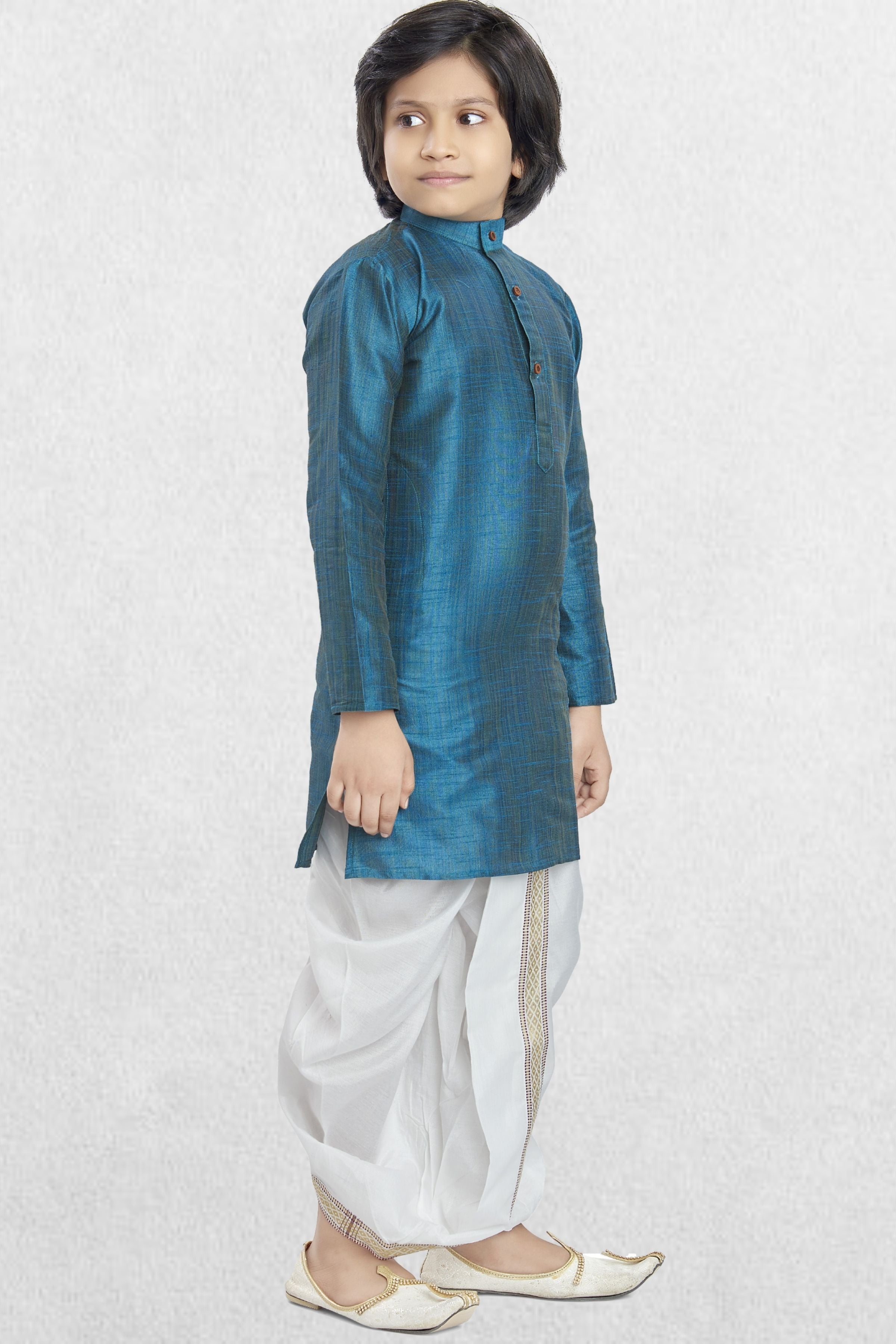 Tropical Green Cotton-Silk Kurta Pitambari Dhoti Suit