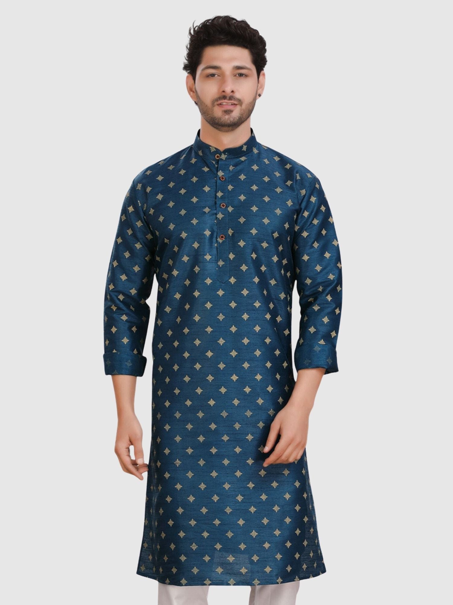 Benaras silk men's traditional prints Kurta and Matching Dhoti