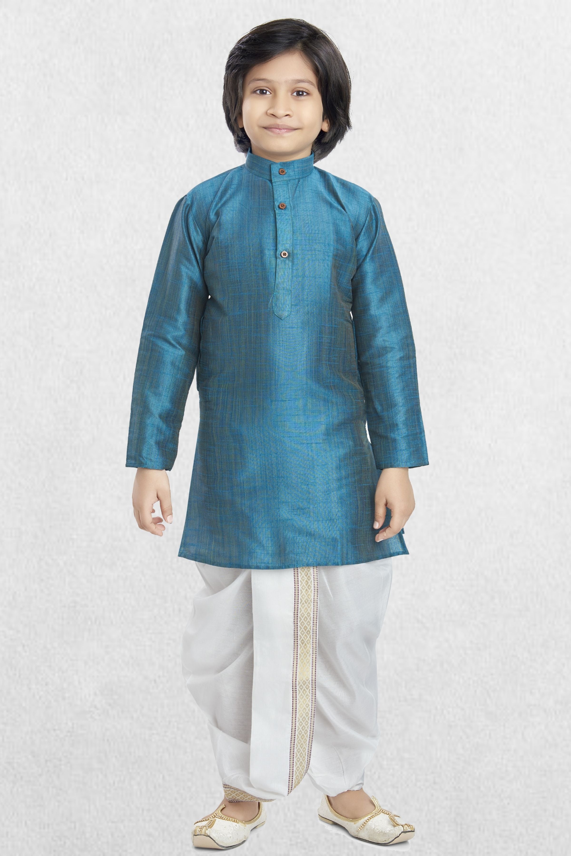 Tropical Green Cotton-Silk Kurta Pitambari Dhoti Suit