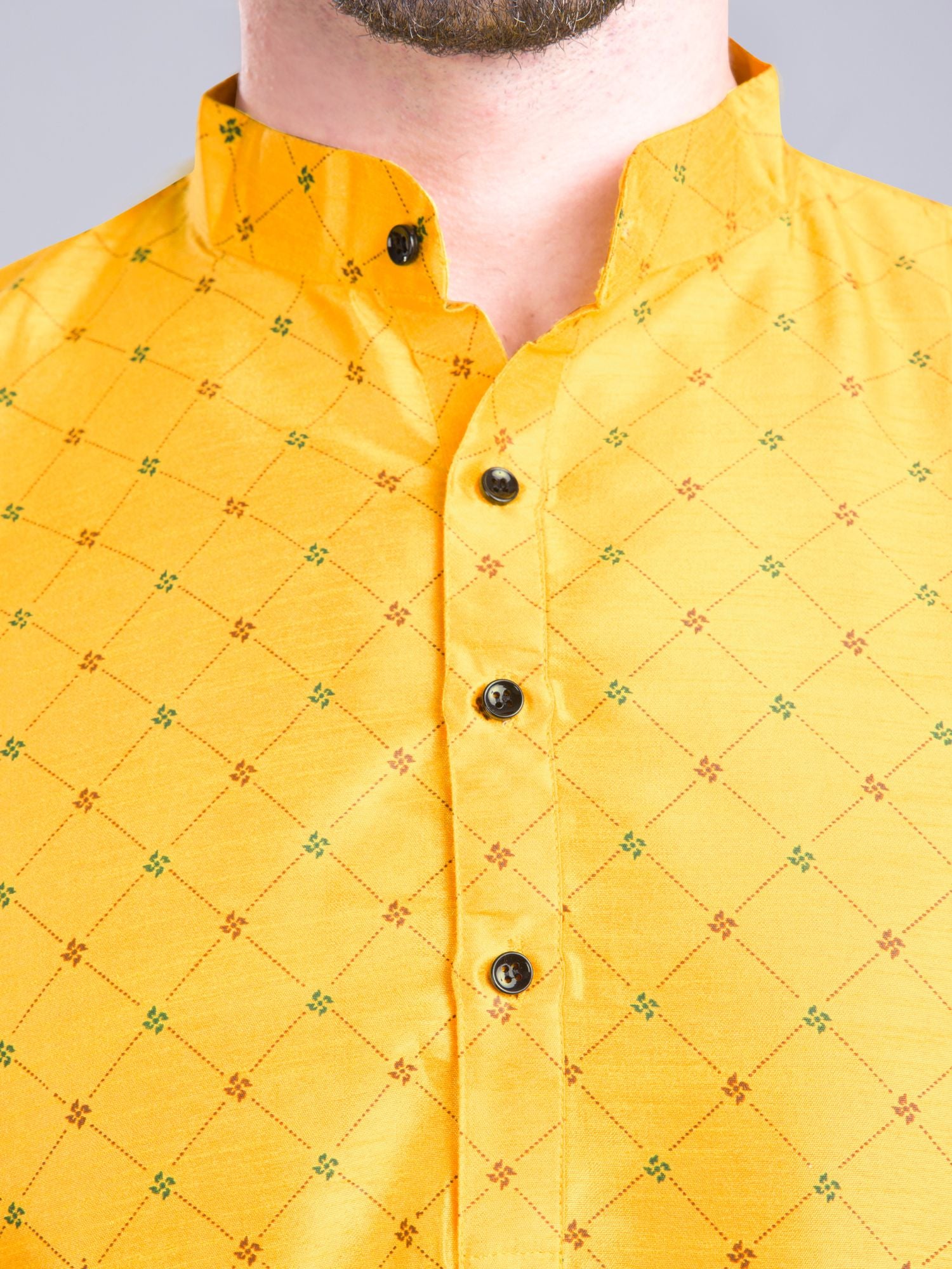 Sun Shine Yellow Hloom Printed Silk Kurta