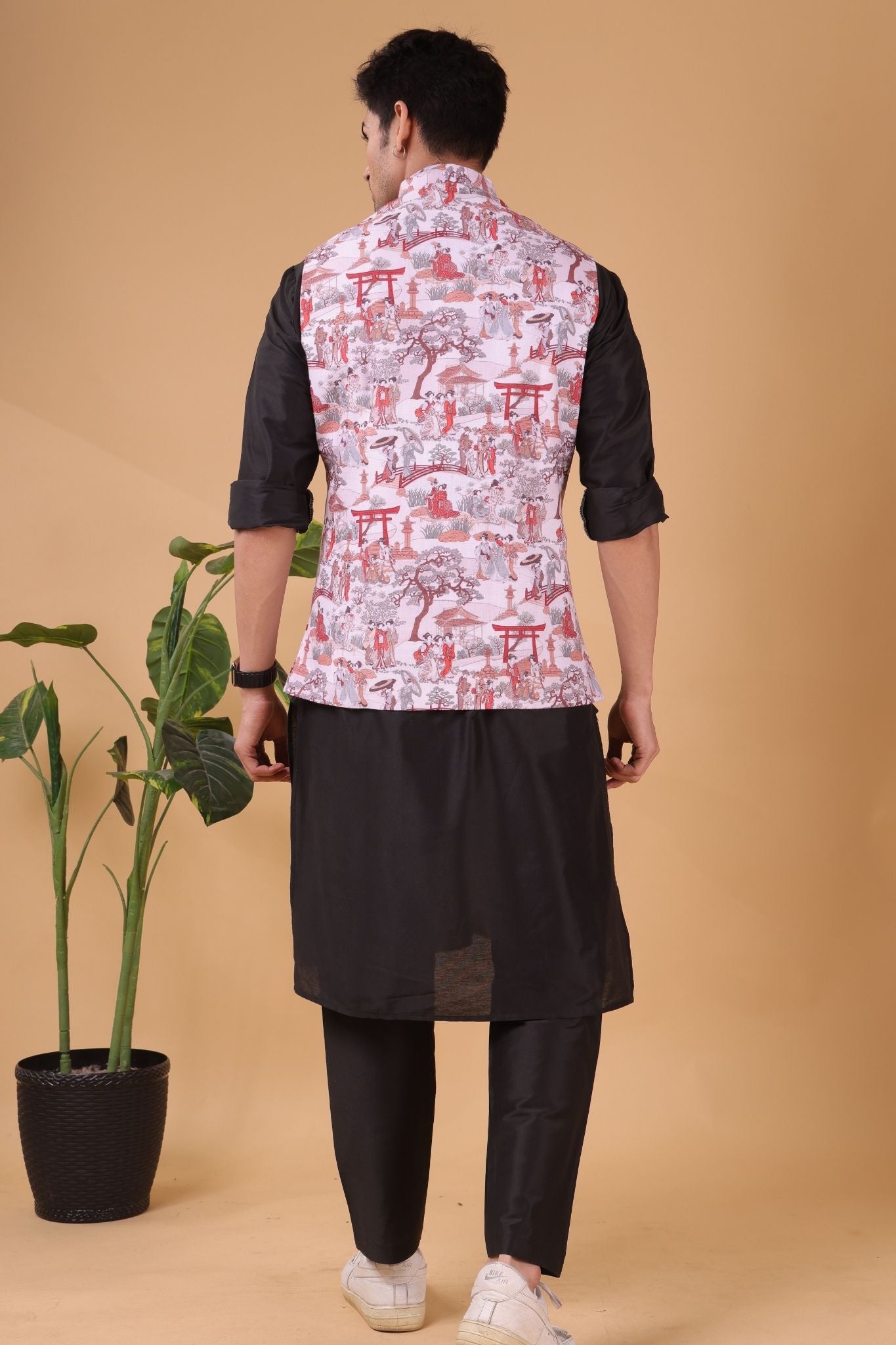 Cider Brown Solid Pattern Silk Kurta Jacket Set
