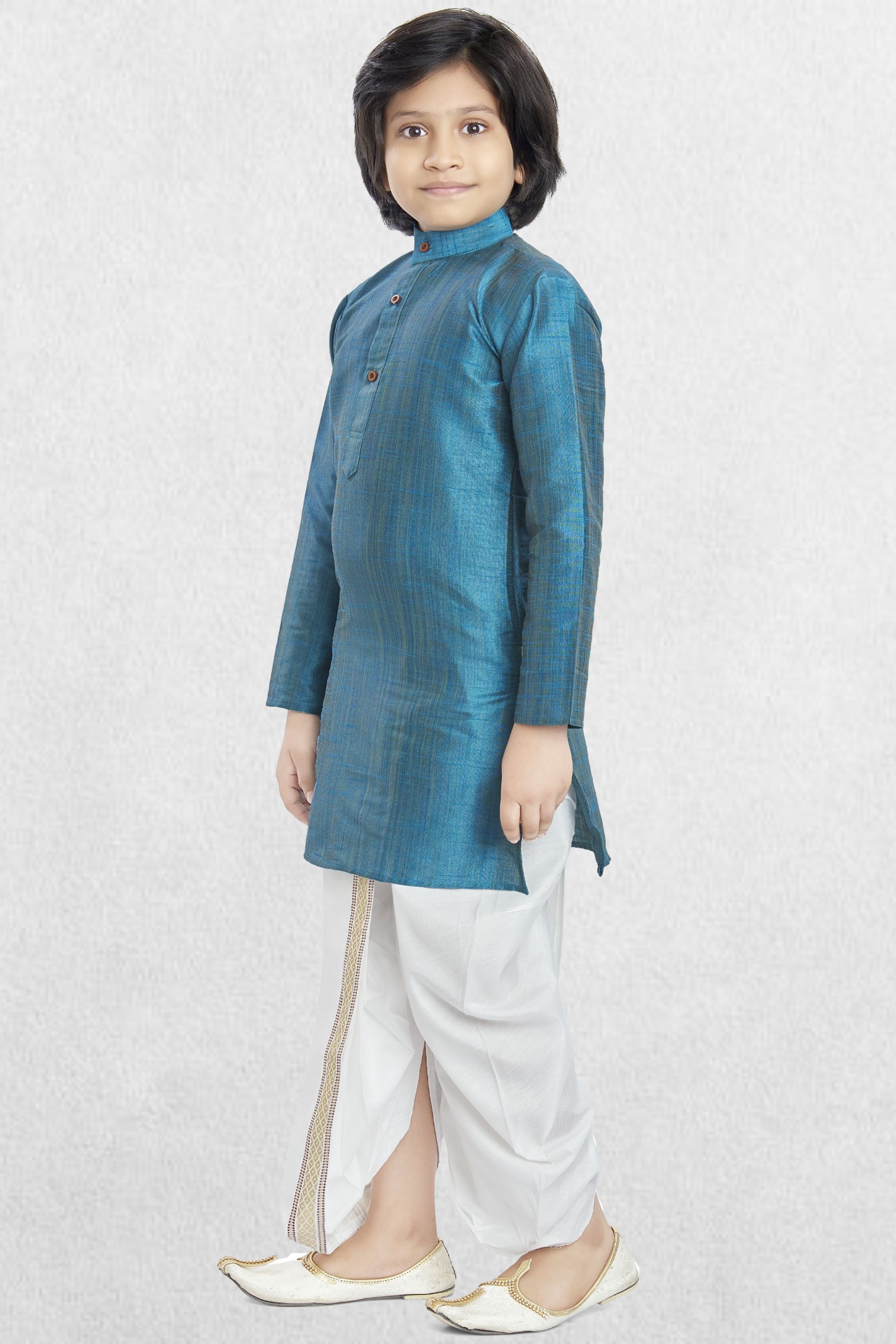 Tropical Green Cotton-Silk Kurta Pitambari Dhoti Suit