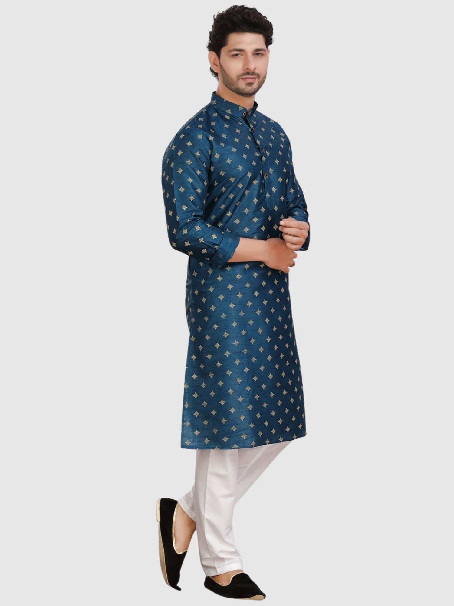 Benaras silk men's traditional prints Kurta and Matching Dhoti