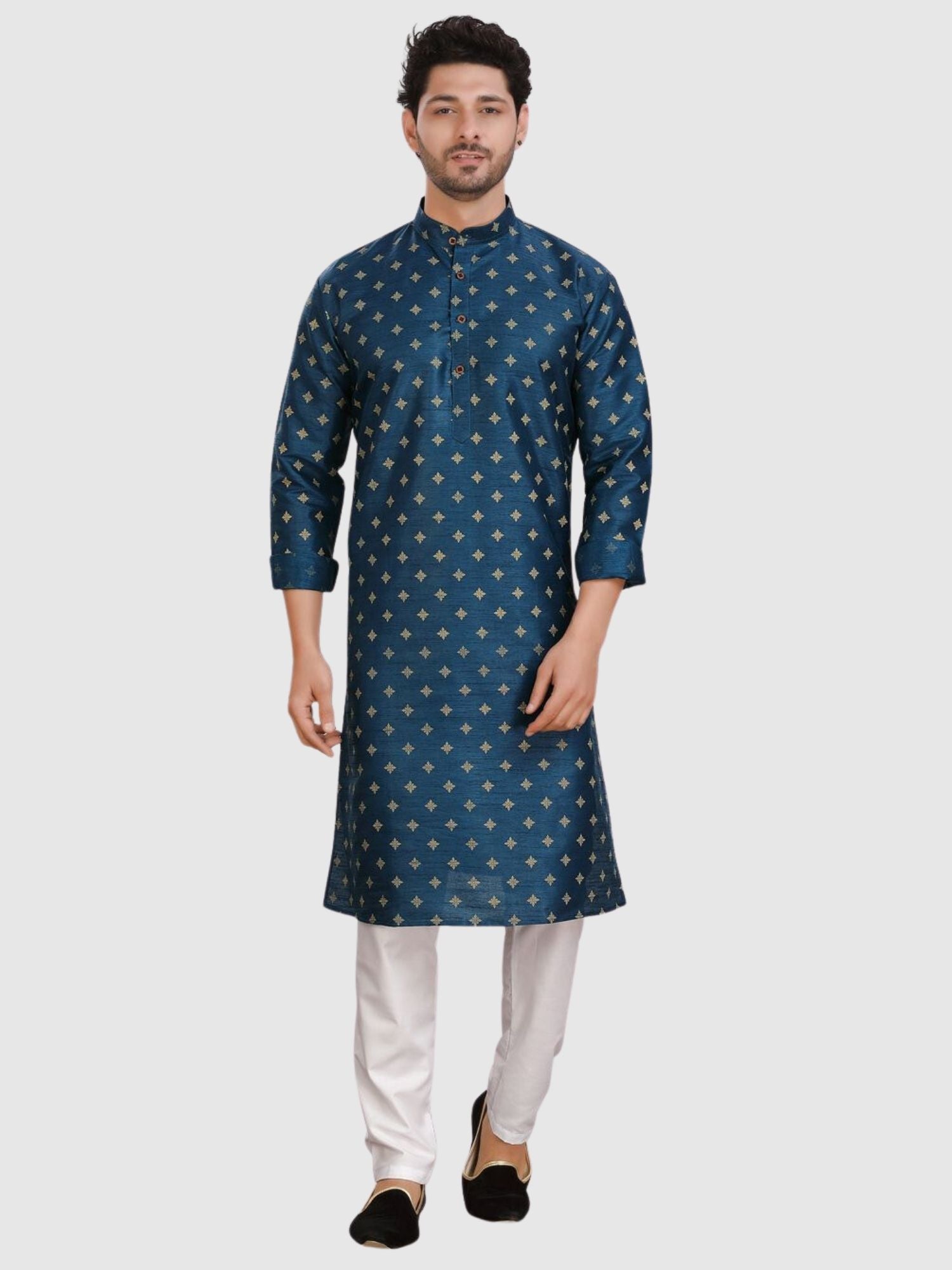 Benaras silk men's traditional prints Kurta and Matching Dhoti