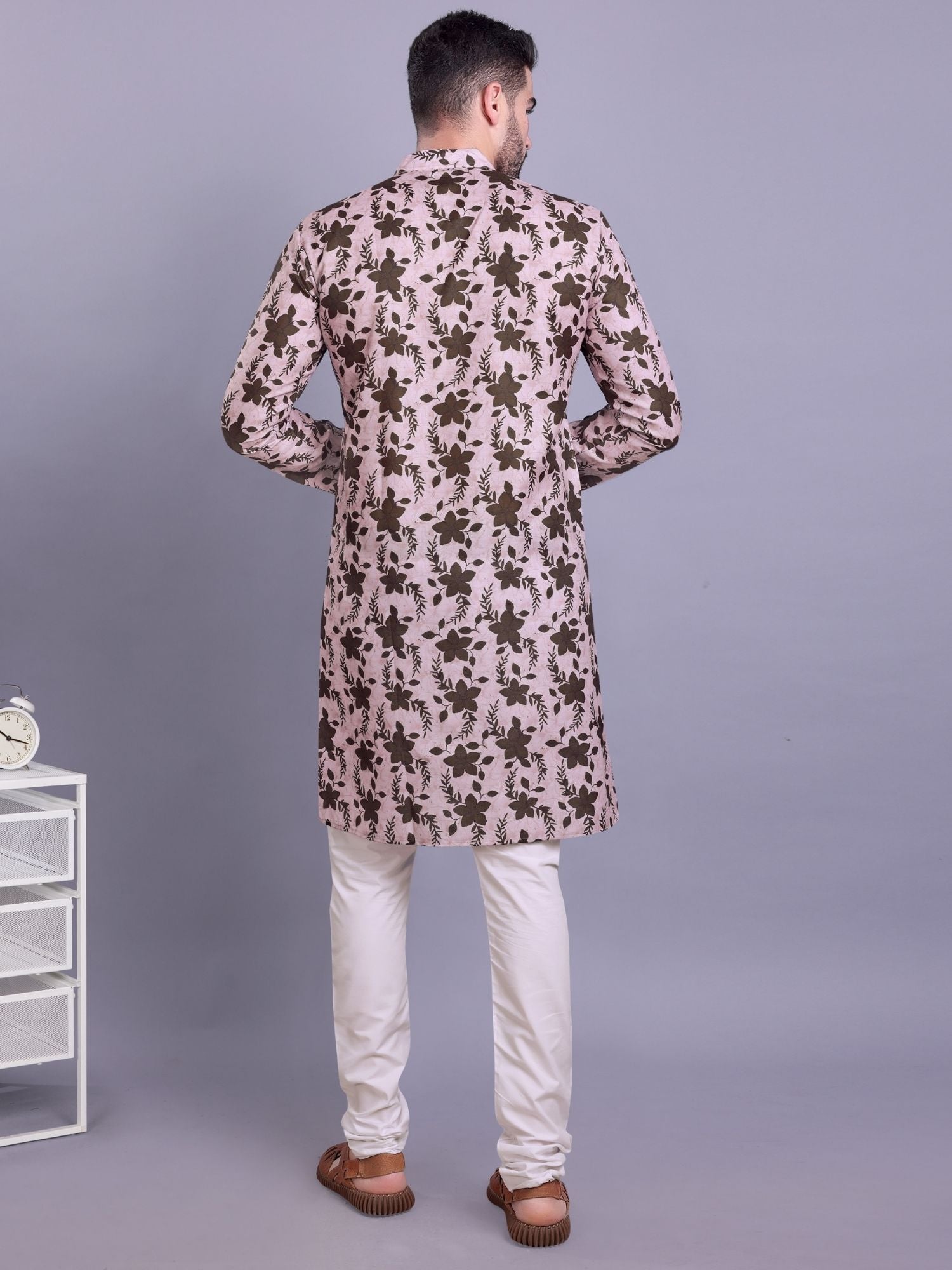Coral Peach Indi Print Cotton Kurta