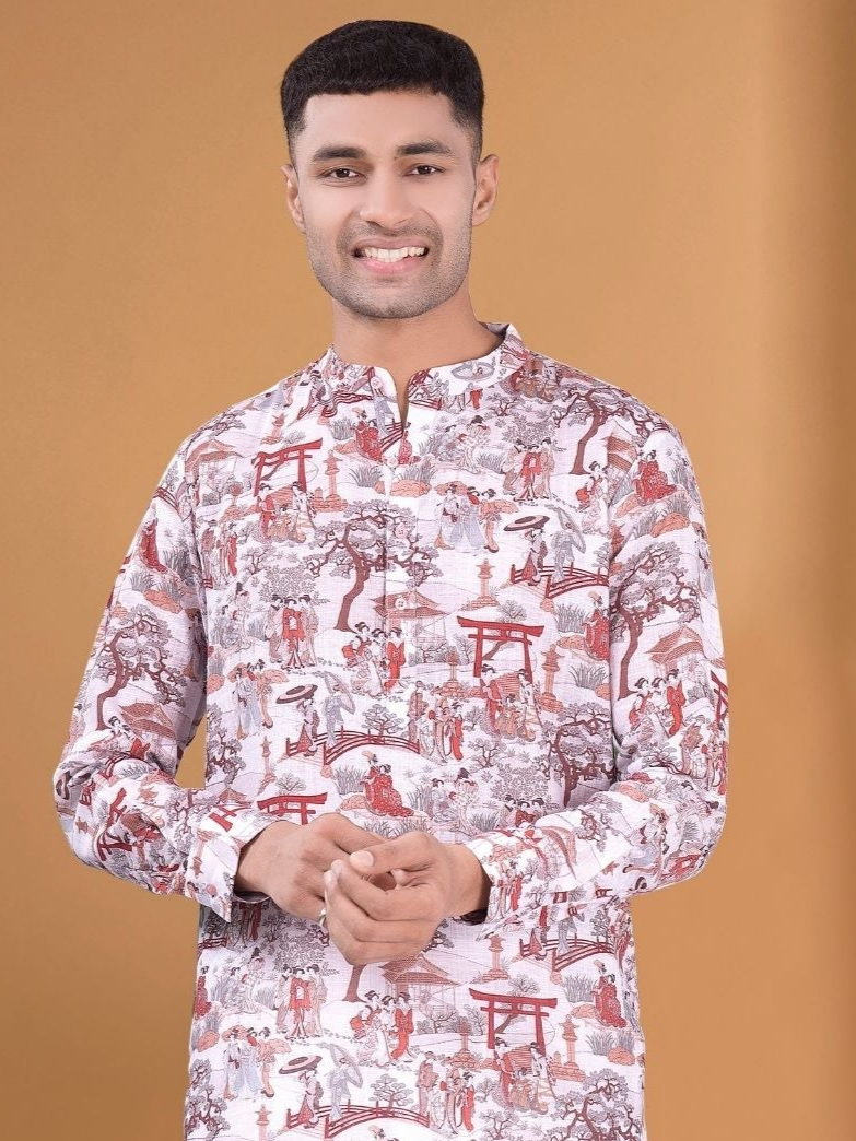 Cider Brown Tropical Paradise Kurta Pajama Set