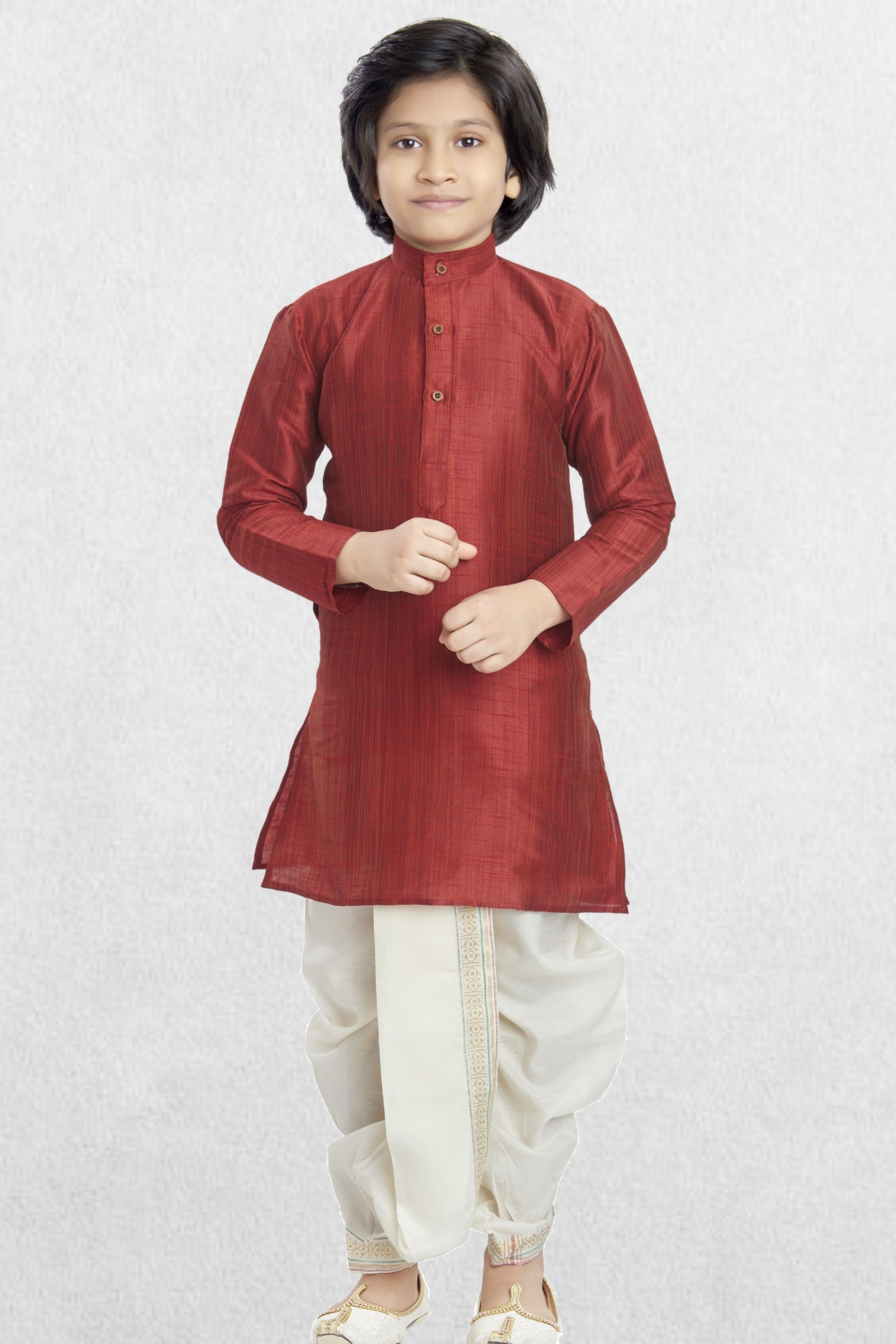 Barn Red Solid Cotton-Silk Kurta Pitambari Dhoti Suit