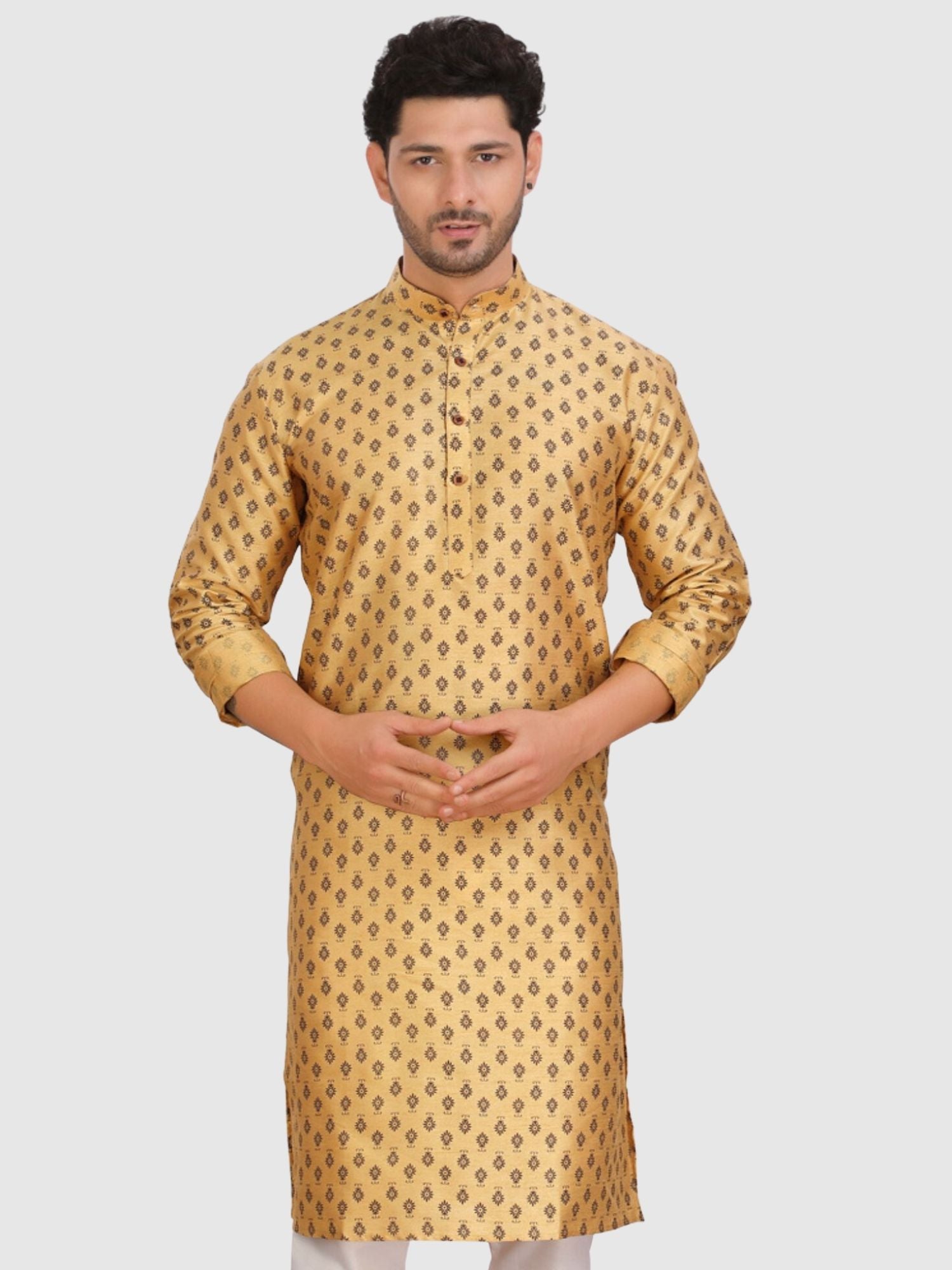 Butter Cream Silk Printed Kurta and Matching Dhoti