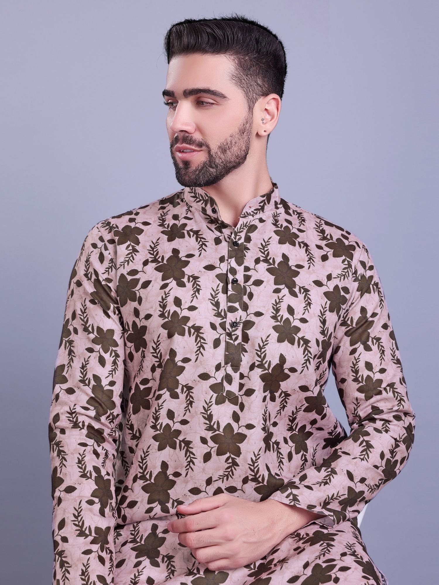 Coral Peach Indi Print Cotton Kurta