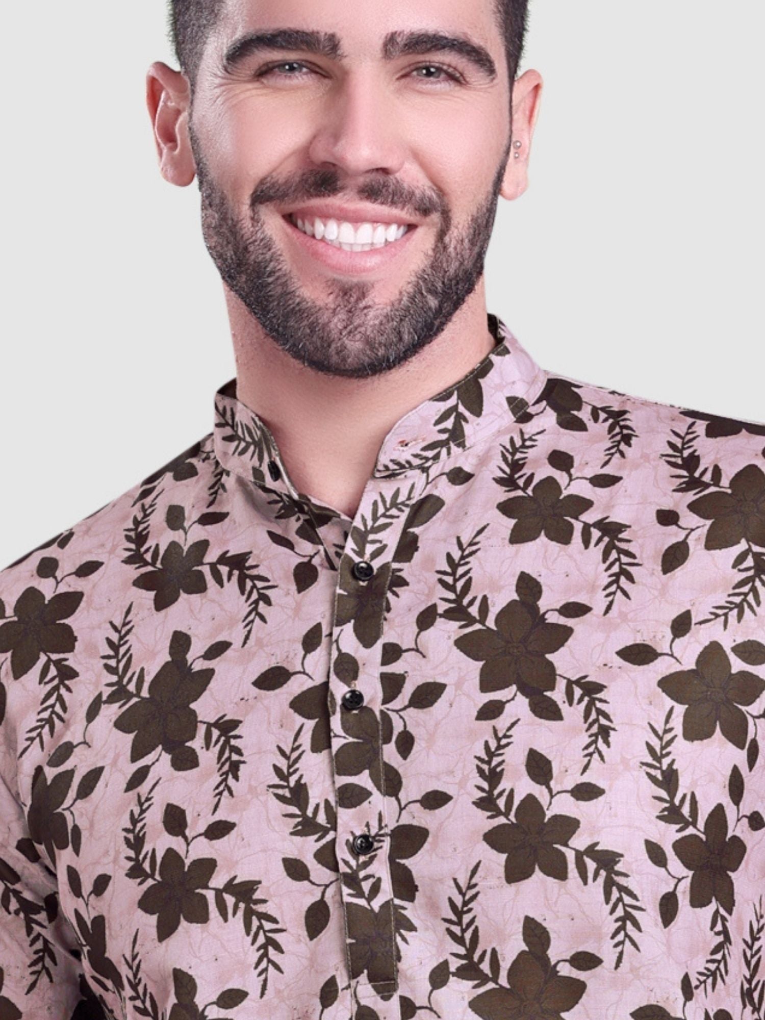Coral Peach Indi Print Cotton Kurta