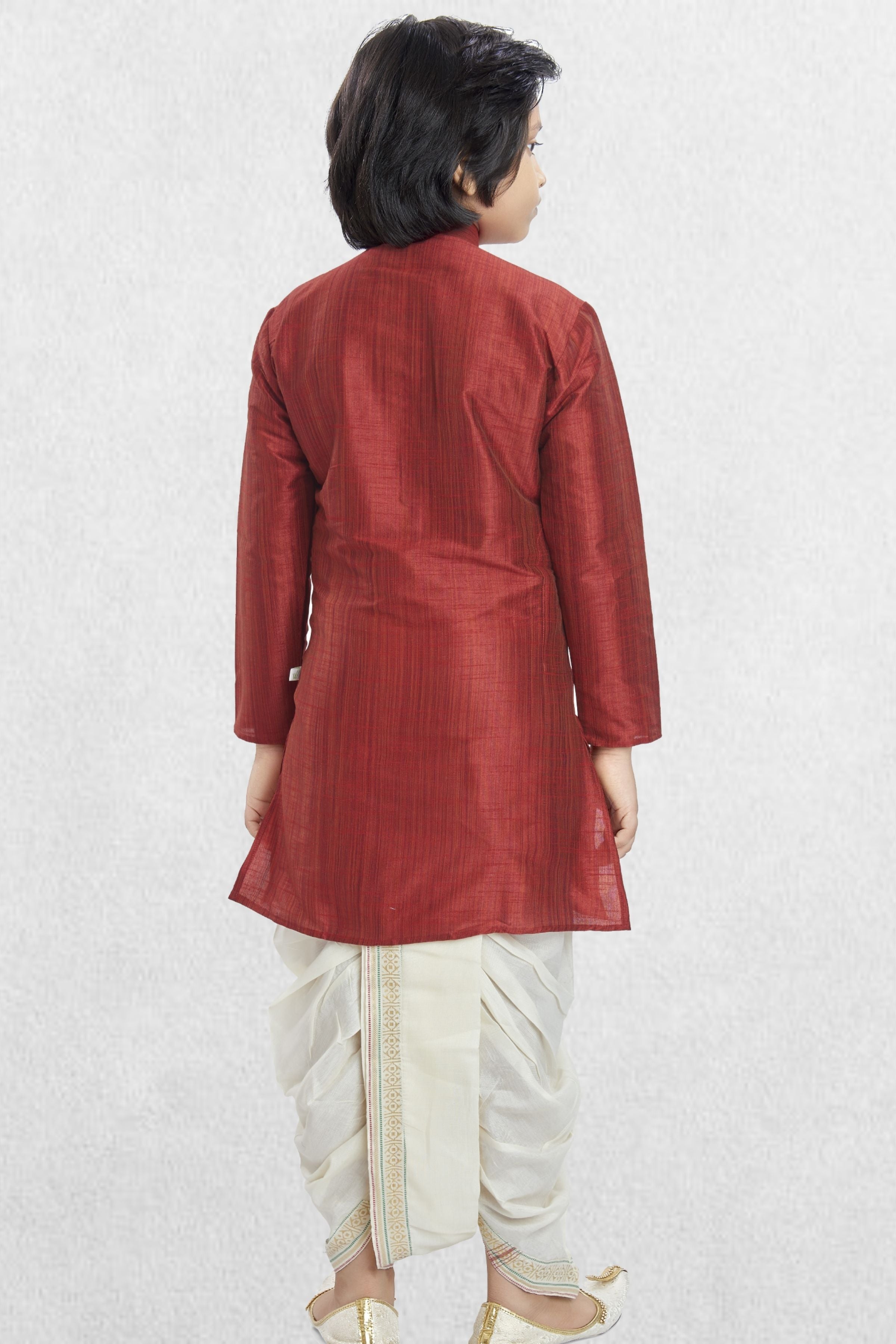Barn Red Solid Cotton-Silk Kurta Pitambari Dhoti Suit