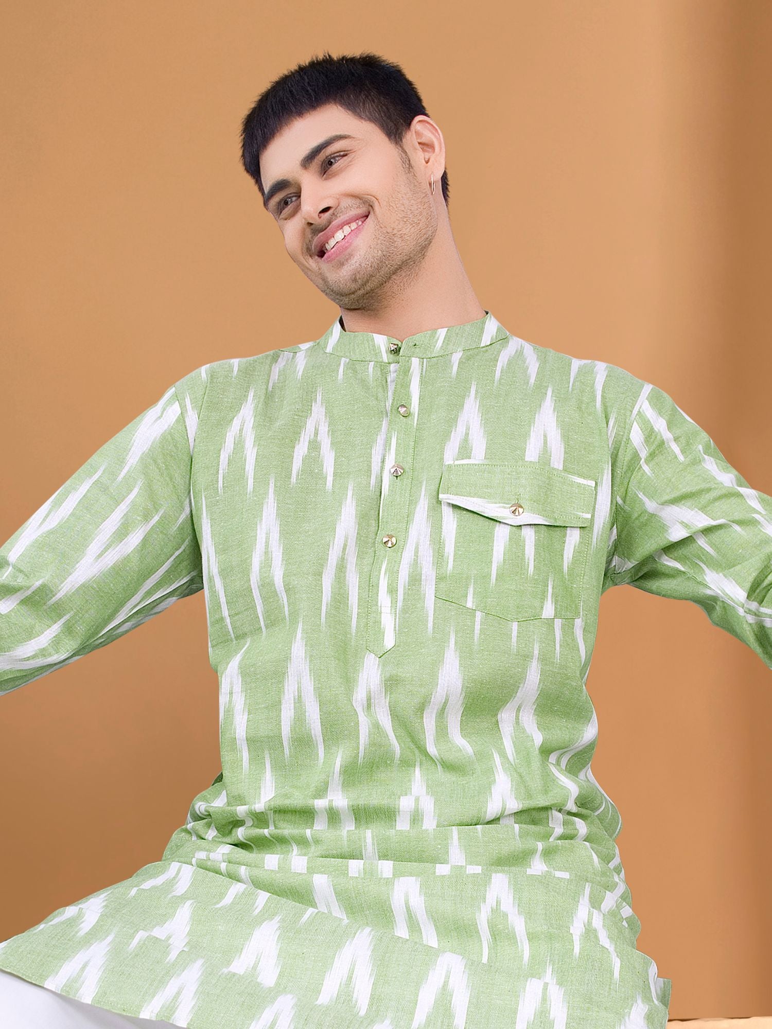 Tropical Green Ikat Print Kurta Pajama Set