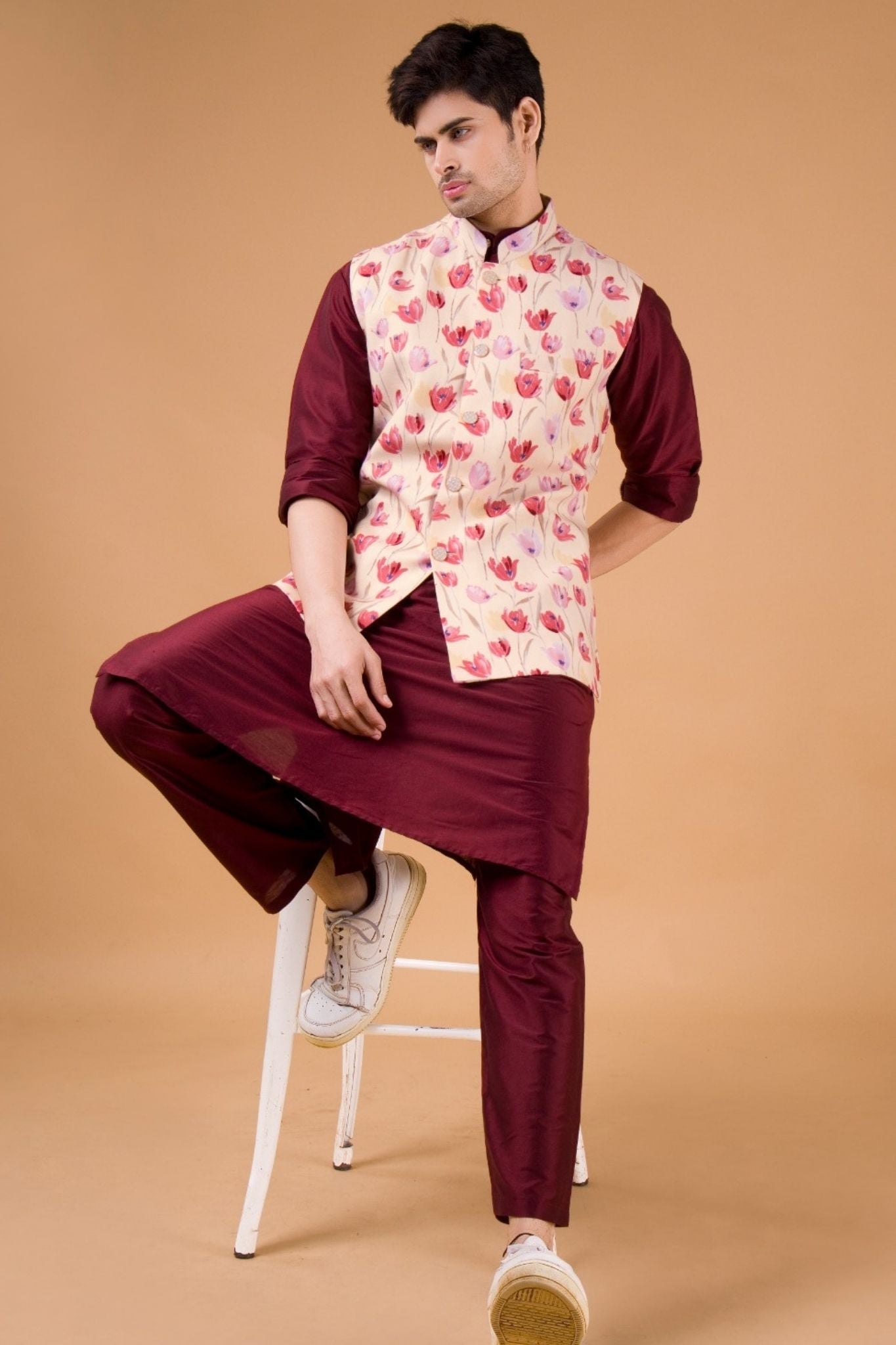 Mellow Yellow Solid Pattern Silk Kurta Jacket Set