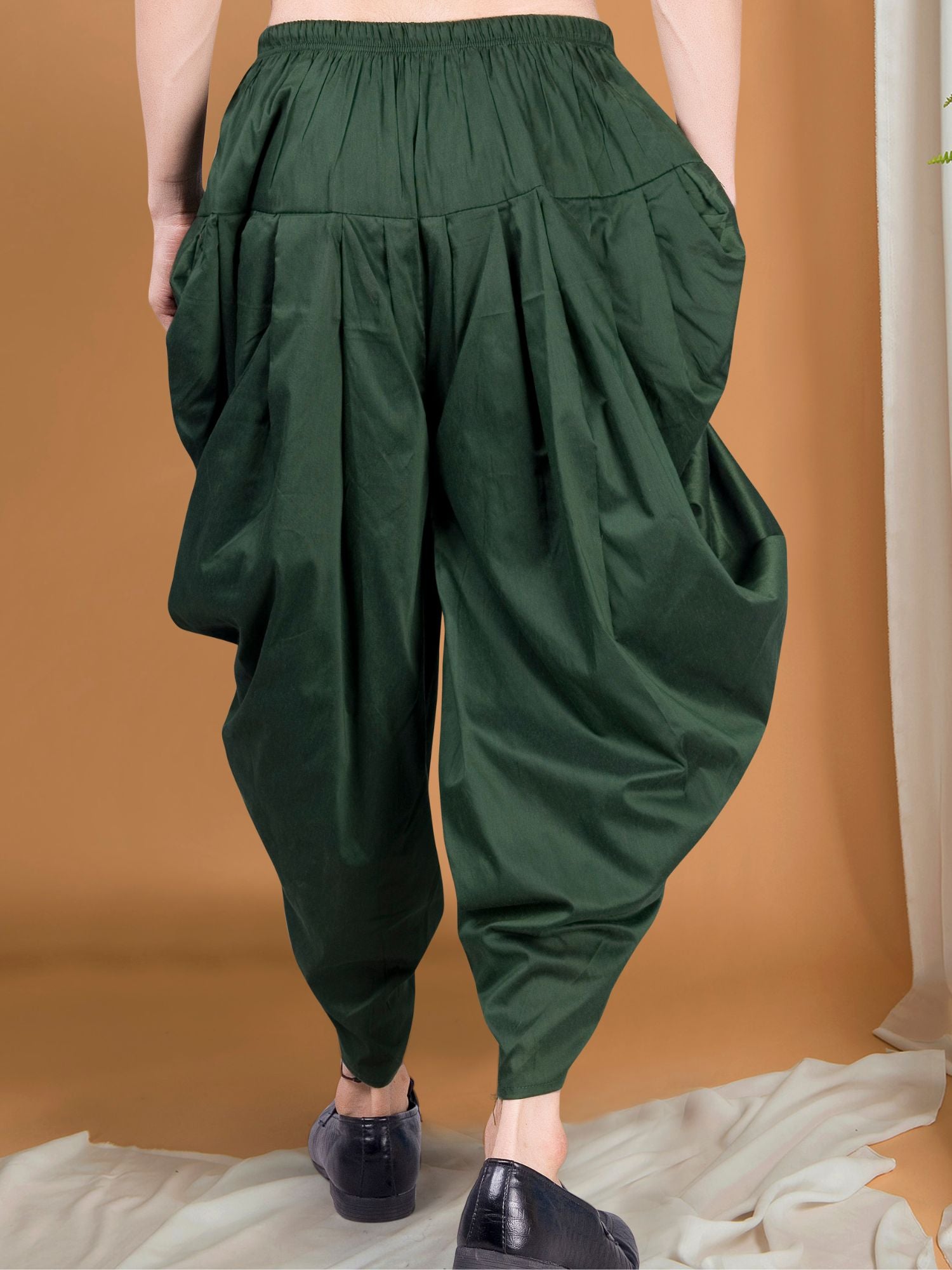 Forest Green Ready To Wear Cotton-Silk Peshawari Dhoti