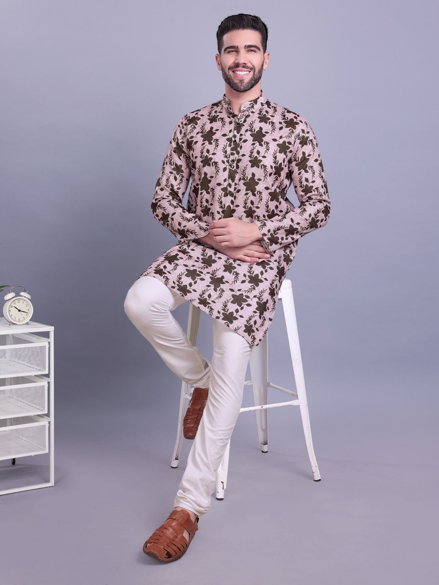 Coral Peach Indi Print Cotton Kurta