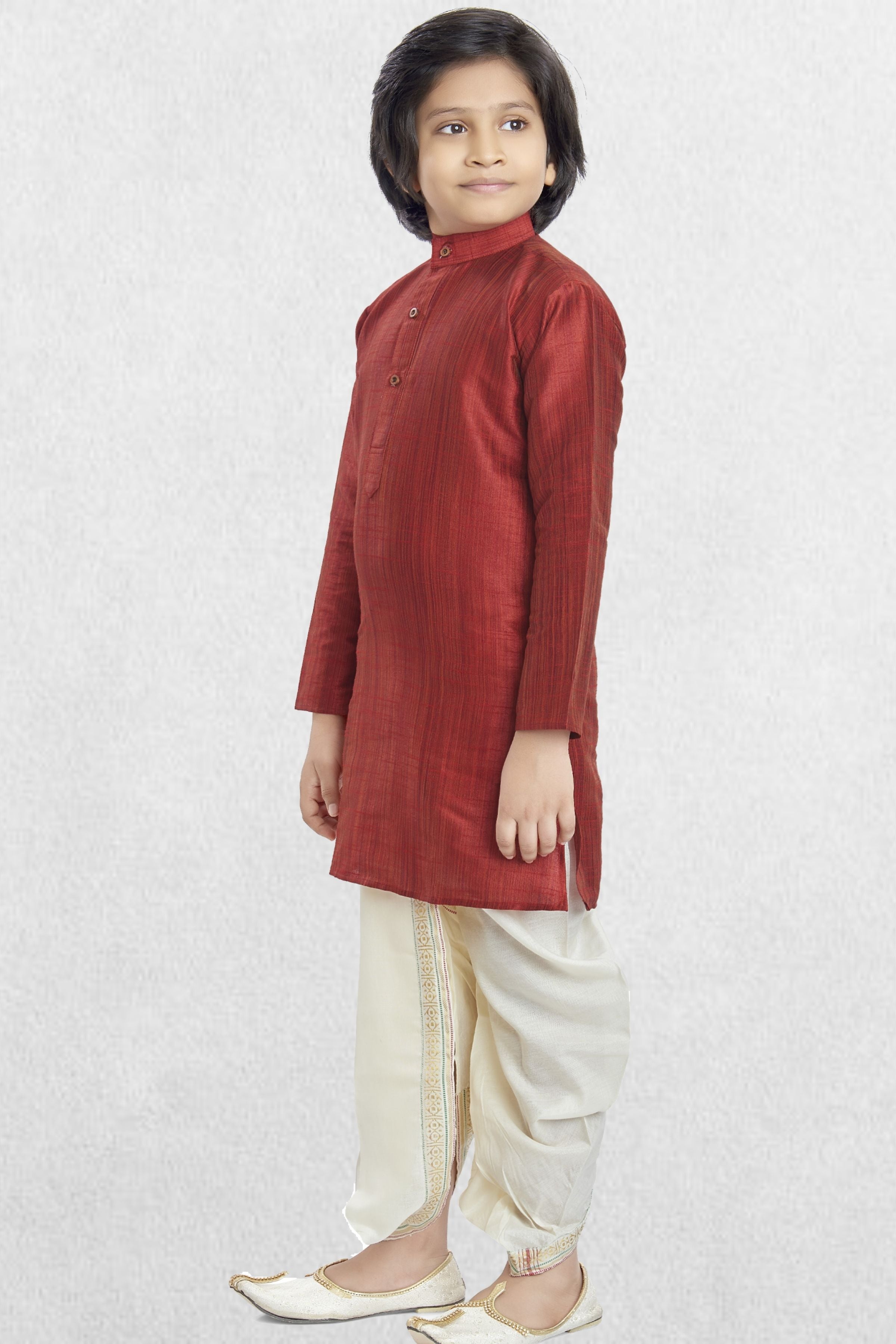 Barn Red Solid Cotton-Silk Kurta Pitambari Dhoti Suit