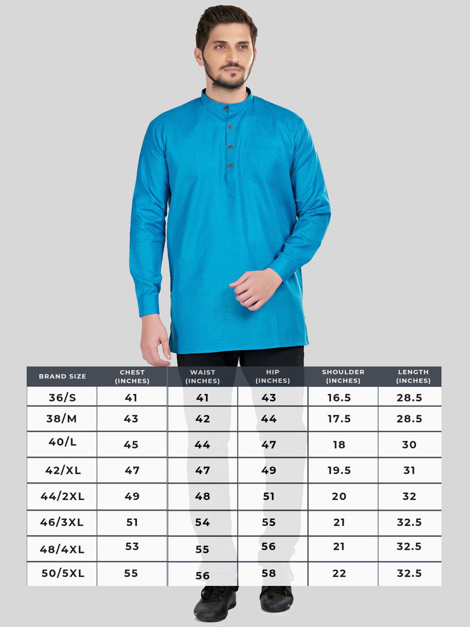 Iris Blue Solid Long Sleeves Short Kurta