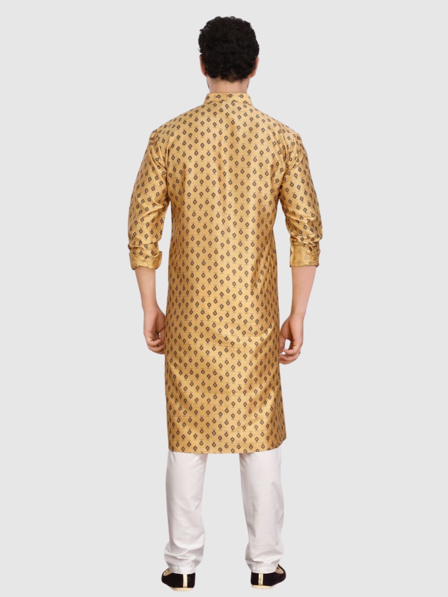 Butter Cream Silk Printed Kurta and Matching Dhoti