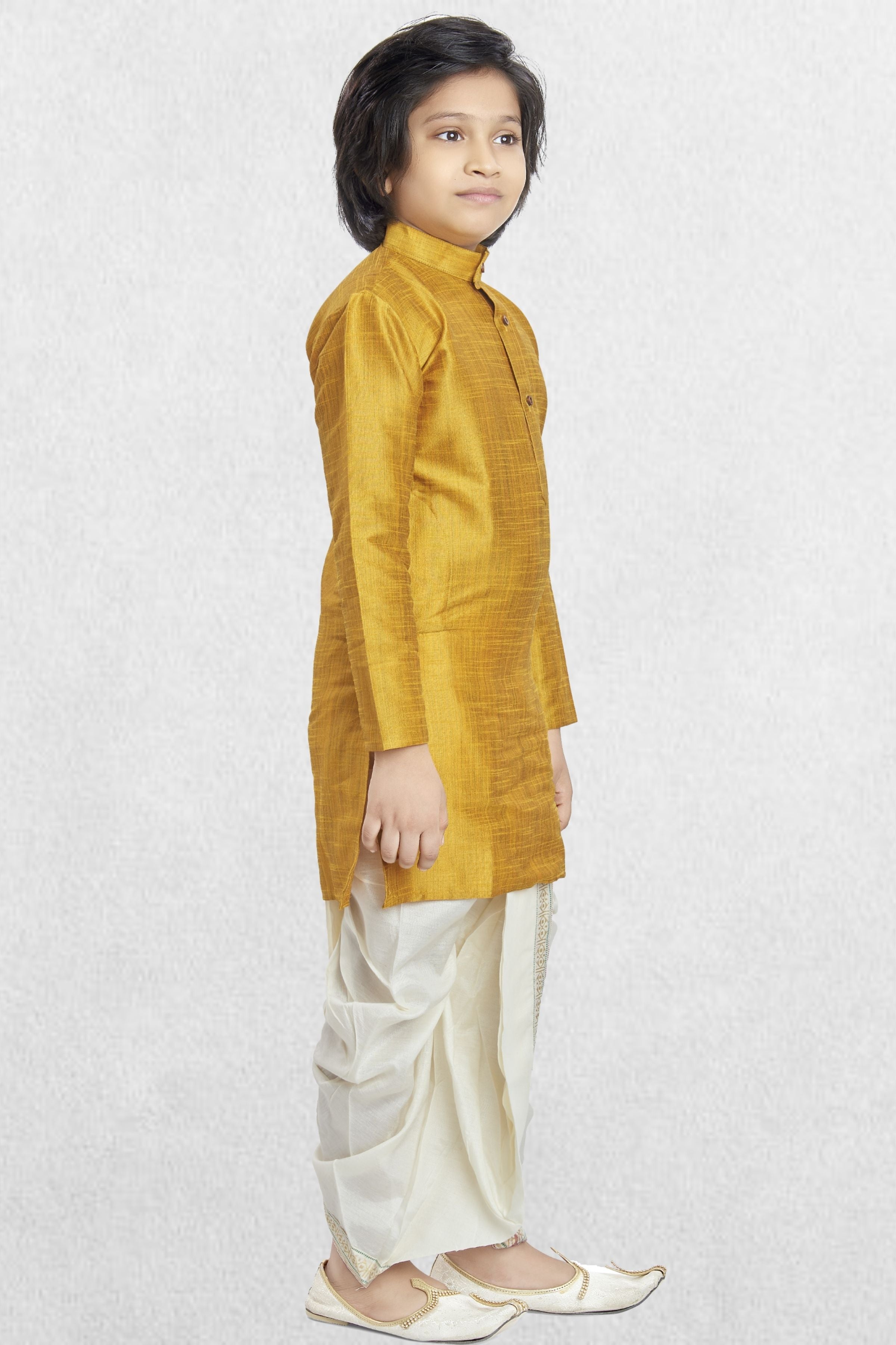 Shine Of Yellow Solid Cotton-Silk Kurta Pitambari Dhoti Suit