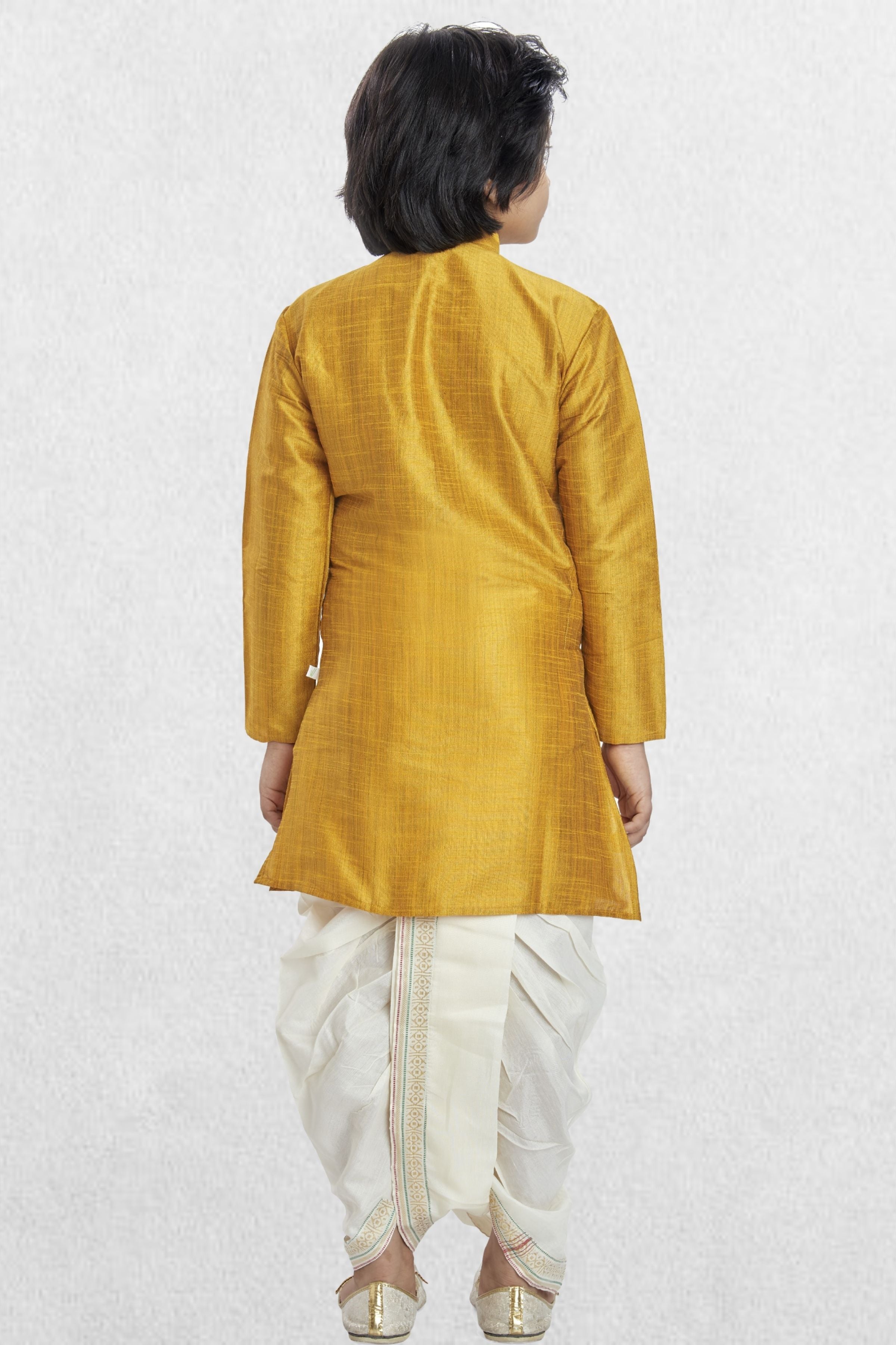 Shine Of Yellow Solid Cotton-Silk Kurta Pitambari Dhoti Suit