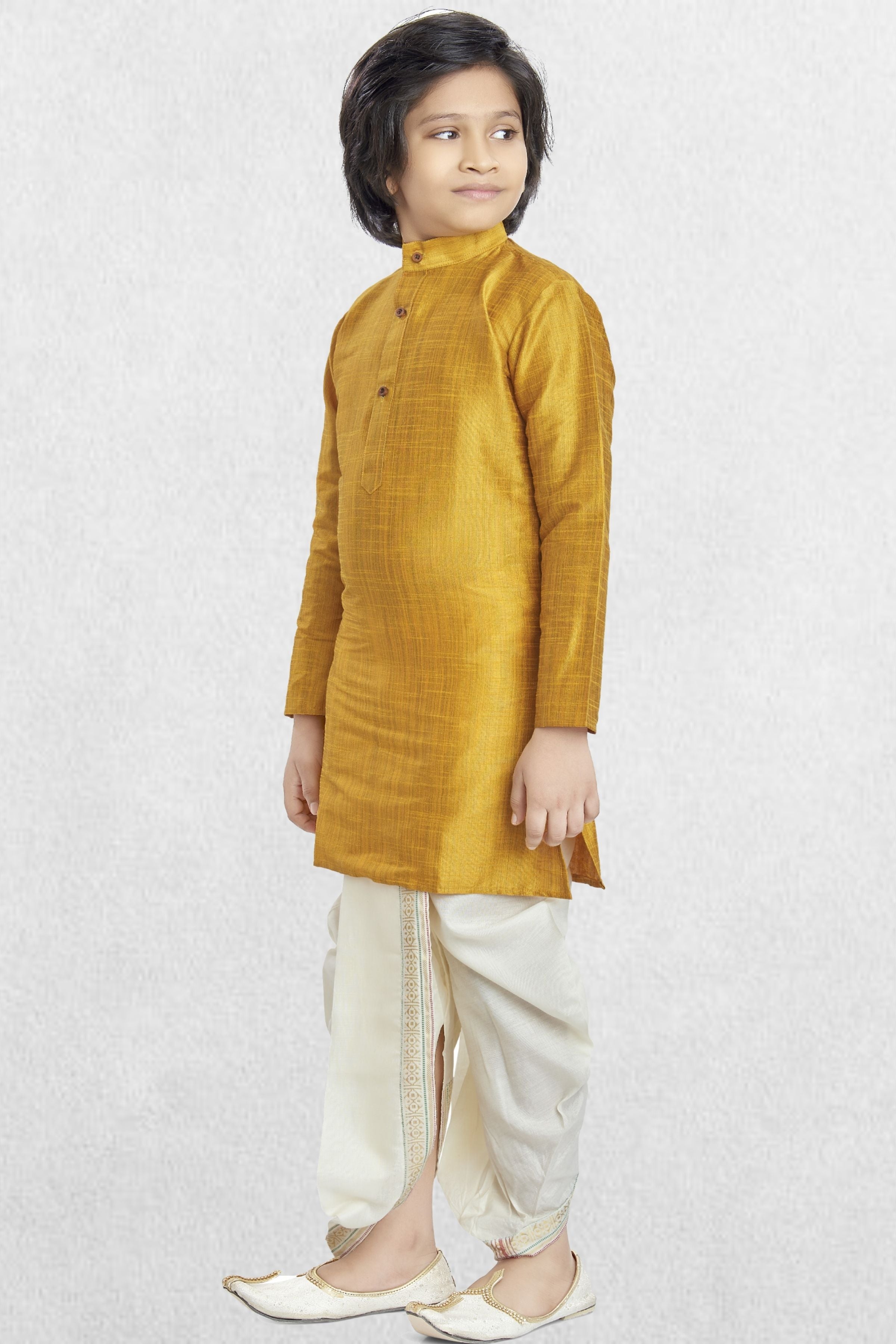 Shine Of Yellow Solid Cotton-Silk Kurta Pitambari Dhoti Suit