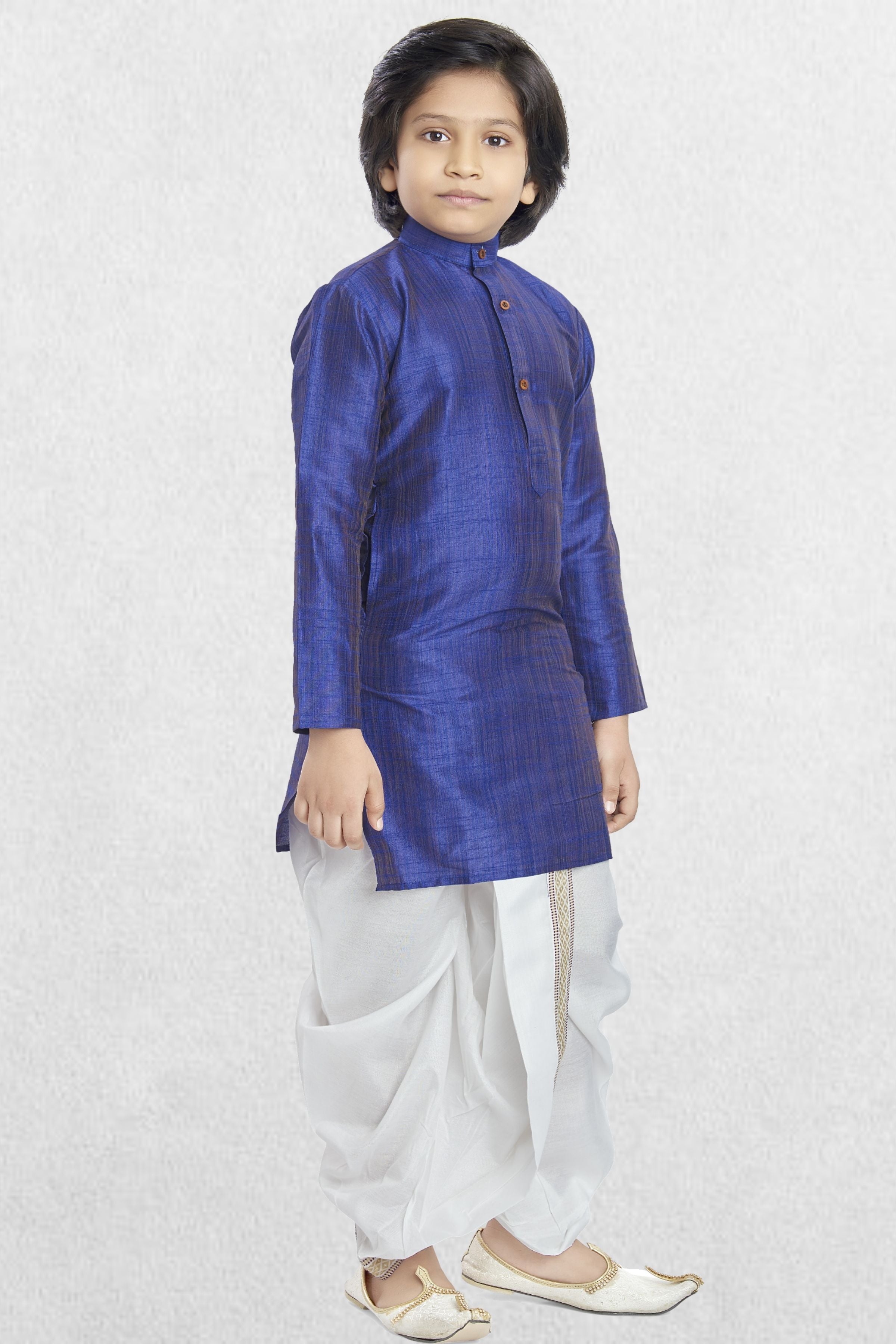 Indigo Purple Solid Cotton-Silk Kurta Pitambari Dhoti Suit